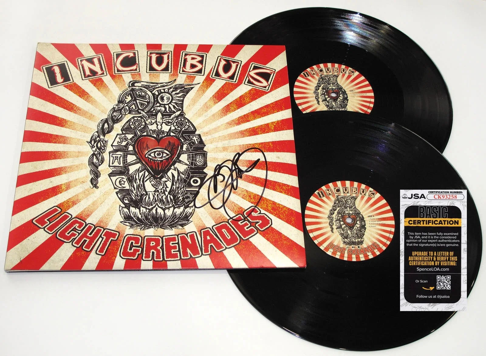 Brandon Boyd - Incubus — Brandon Boyd signed INCUBUS "LIGHT GRENADES" Vinyl Album EX PROOF Anna Molly JSA, изображение 5