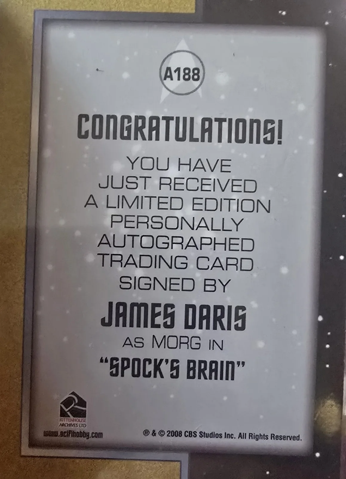 James Daris — Star Trek TOS 40th Anniversary Series 2 A188 James Daris Autograph Signed Auto, image 2