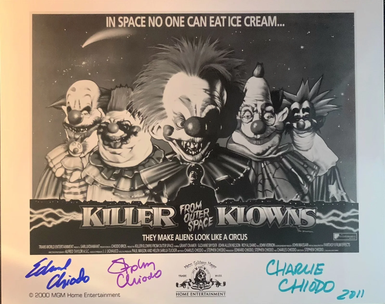 Charlie, Stephen, Edward Chiodo — Charlie, Stephen, Edward Chiodo SIGNED 8x10 Killer Klowns from Outer Space