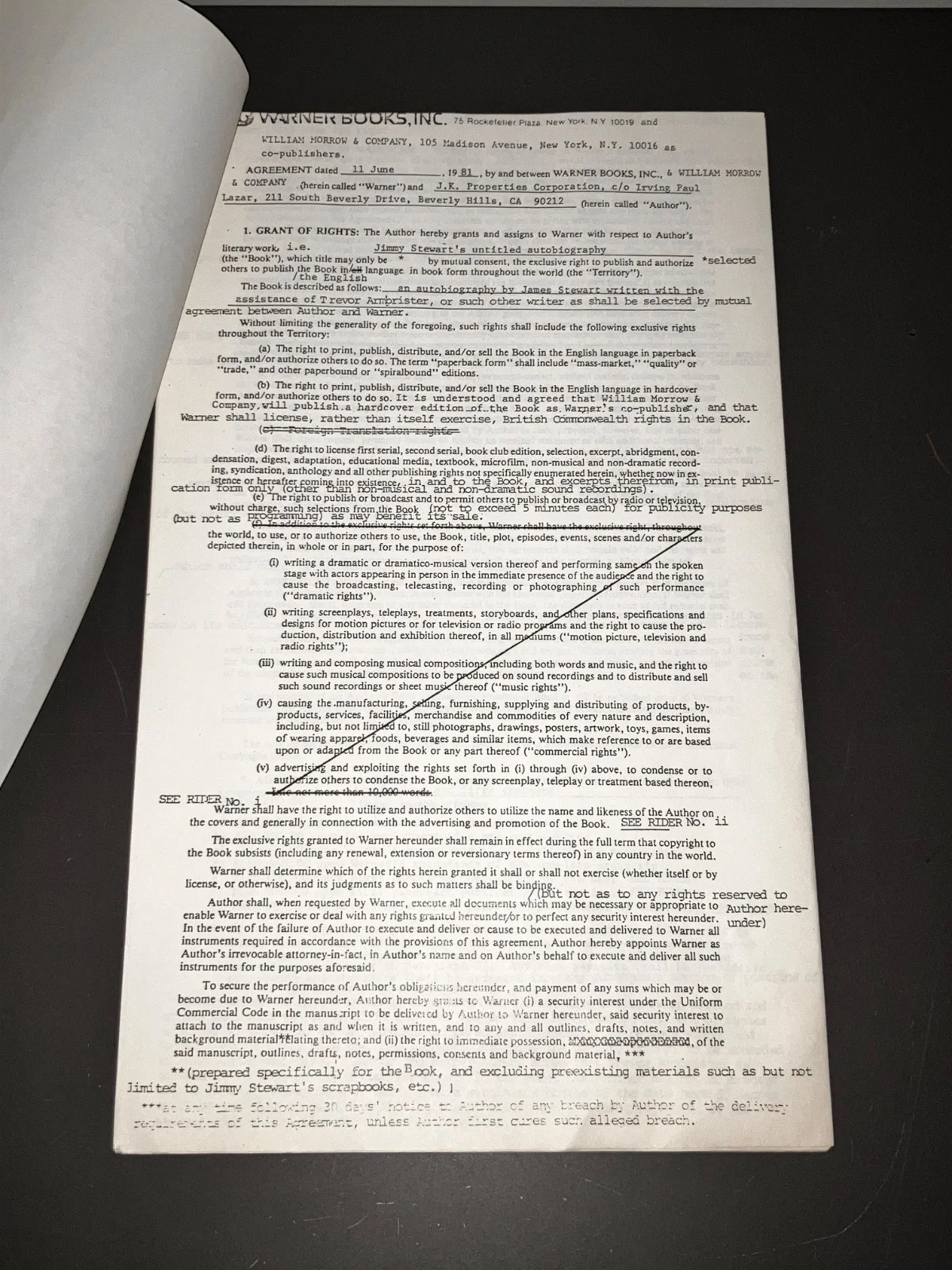 James Stewart — JAMES STEWART (6/81) Stewart-Signed Contract for Autobiography + Correspondence!, изображение 3