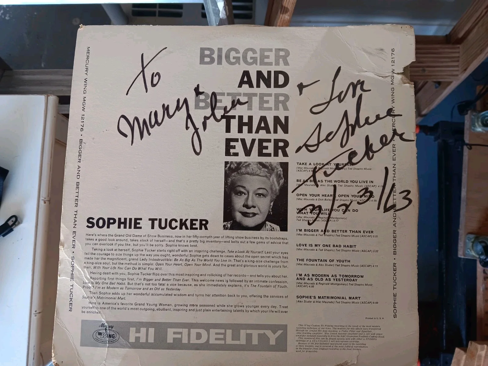 Sophie Tucker Autographed Album 1963 : Free Shipping, изображение 2