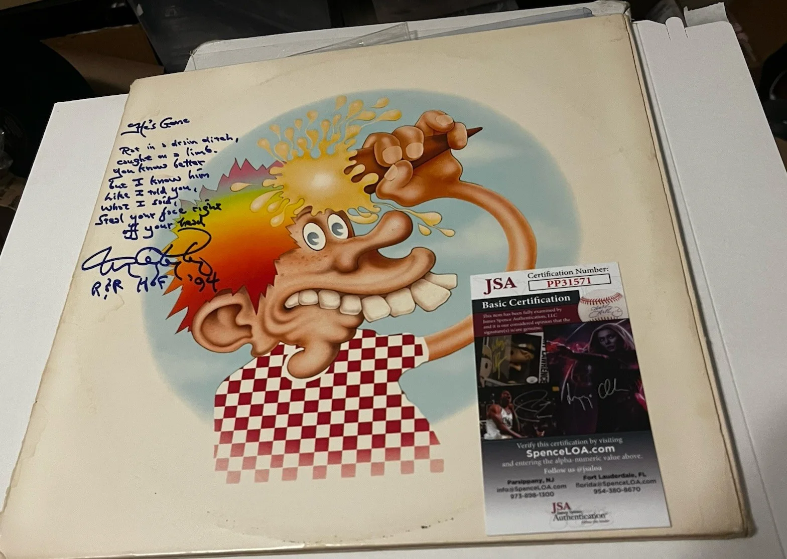 Grateful Dead Signed Europe ‘72 Lp Cover 8X Hand Written Lines He’s Gone TC JSA!, image 4