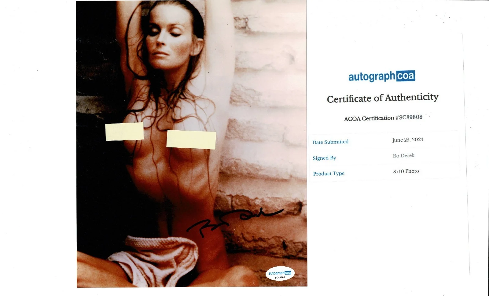 BO DEREK — BO DEREK SIGNED 8X10 PHOTO #4 "TARZAN, BOLERO, TEN 10" ACOA COA