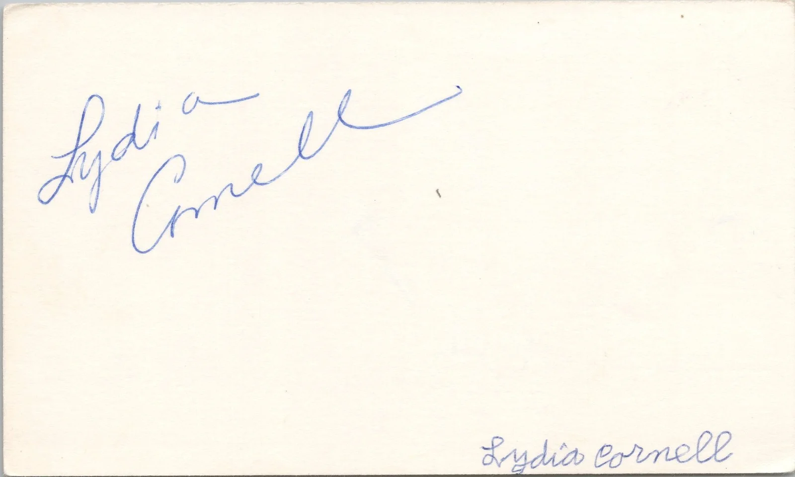 Lydia Cornell — Lydia Cornell Signed 3x5 Index Card Too Close For Comfort Autographed