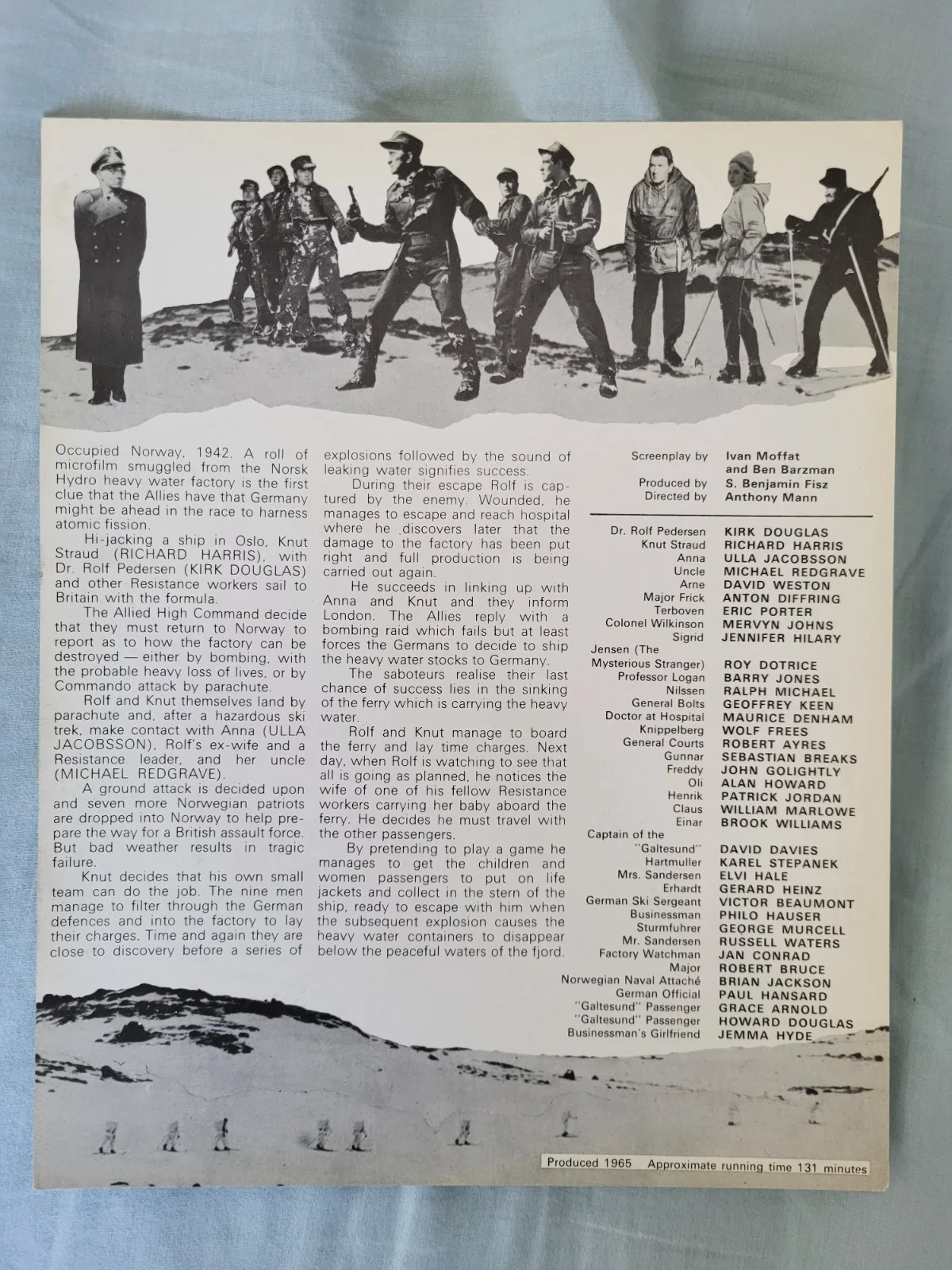 Original Cinema Mini Poster The Heroes Of Telemark 1965 Kirk Douglas Rare, изображение 2