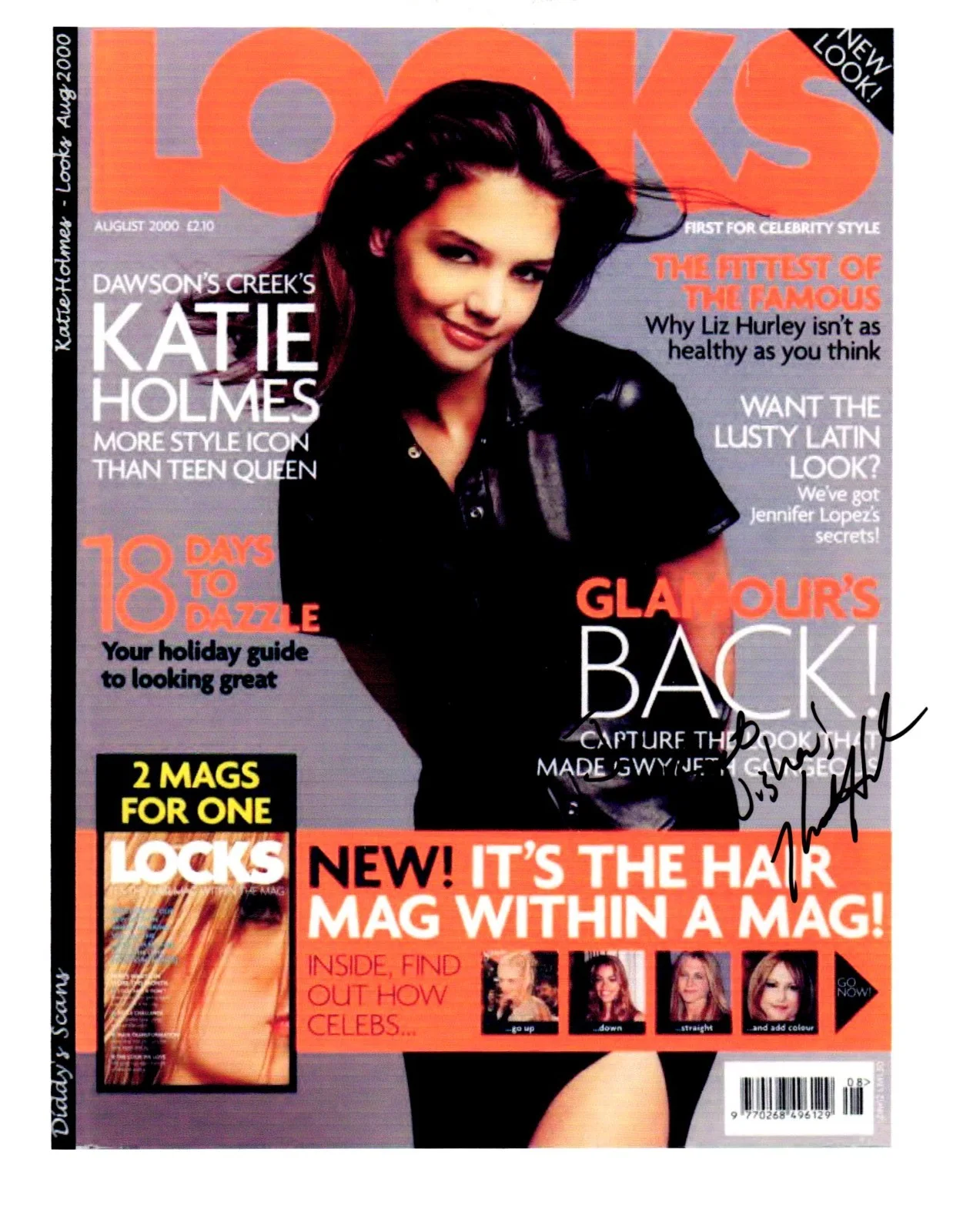 Katie Holmes — Katie Holmes Signed 8.5x11 Looks Magazine Cover printout Dawson's Creek