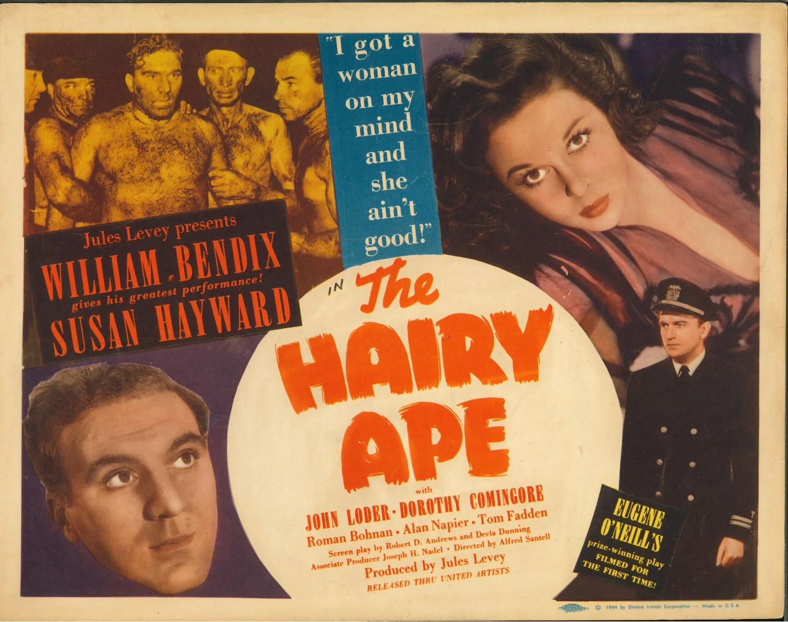 The Hairy Ape 3x ORIGINAL US Lobby Cards Susan Hayward Eugene O'Neill 1944, изображение 2