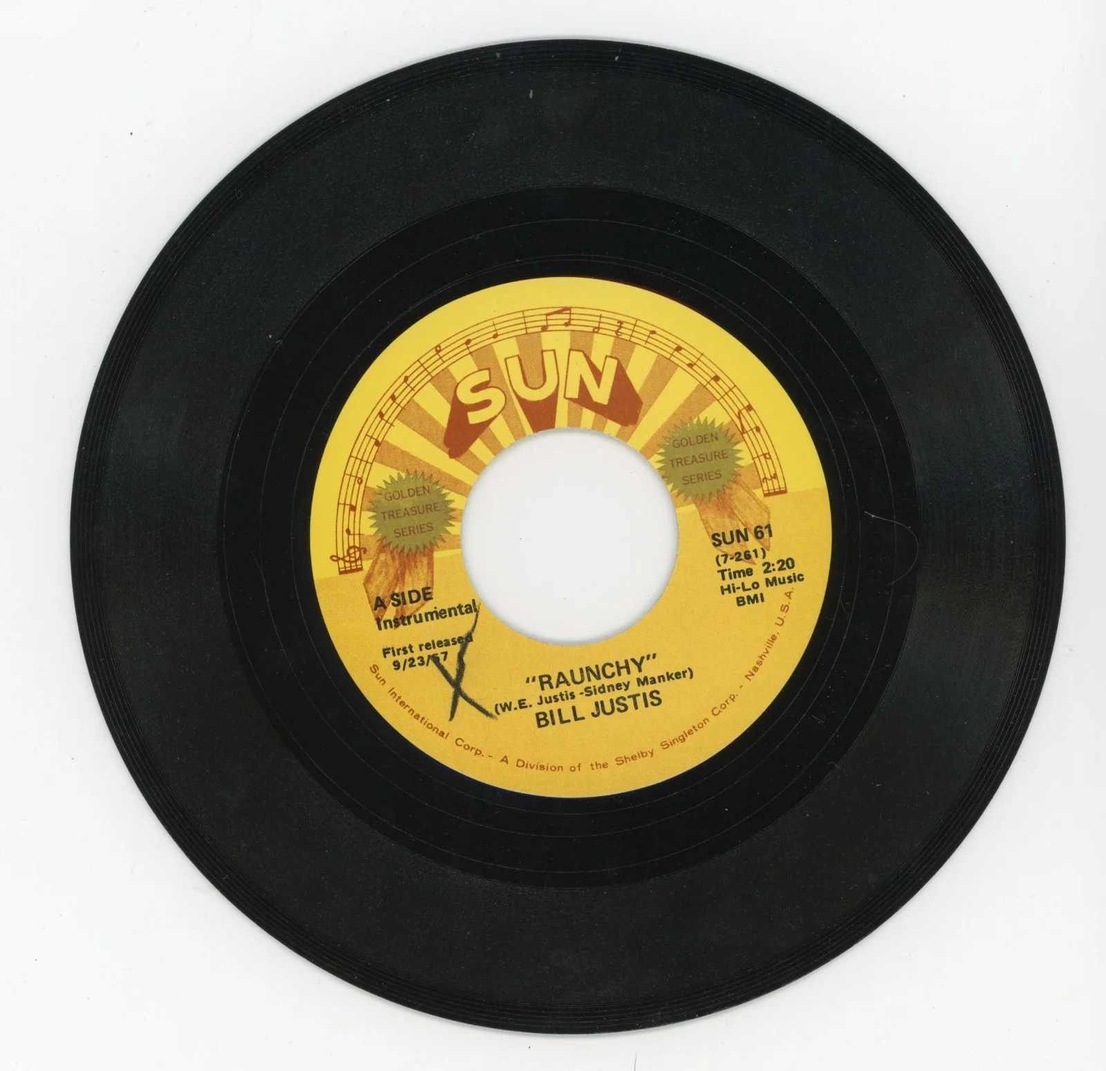 Billy Justis - Signed 7 Inch Sleeve w/ Record for Raunchy/The Midnite Man, изображение 2
