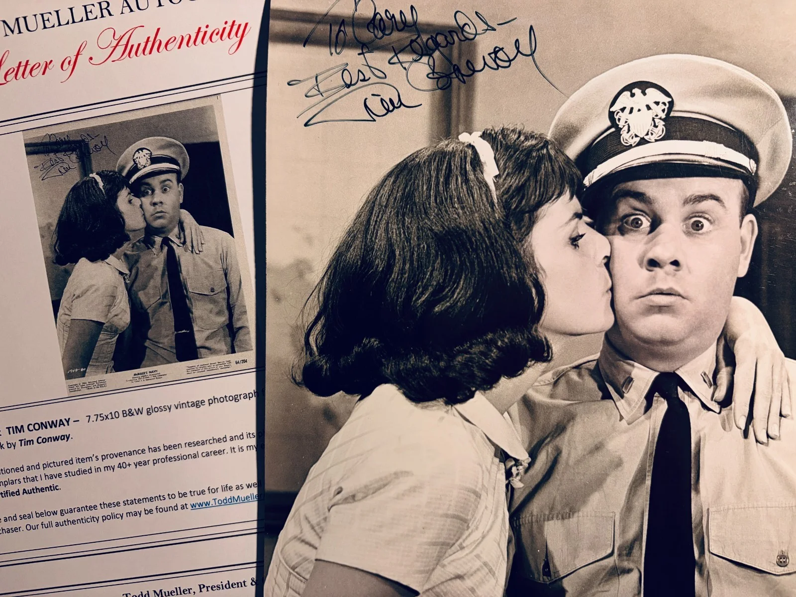 TIM CONWAY — Tim Conway Signed•McHale's Navy•8x10 Photo B&W w Todd Mueller Autograph COA