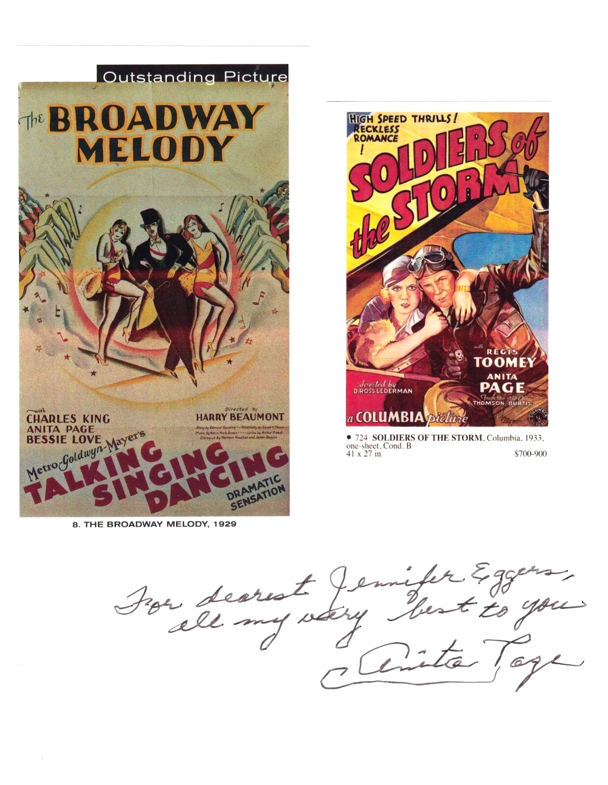 Anita Page — ANITA PAGE Autographed 8X11 The Broadway Melody FREE SHIPPING! Skyscraper Souls