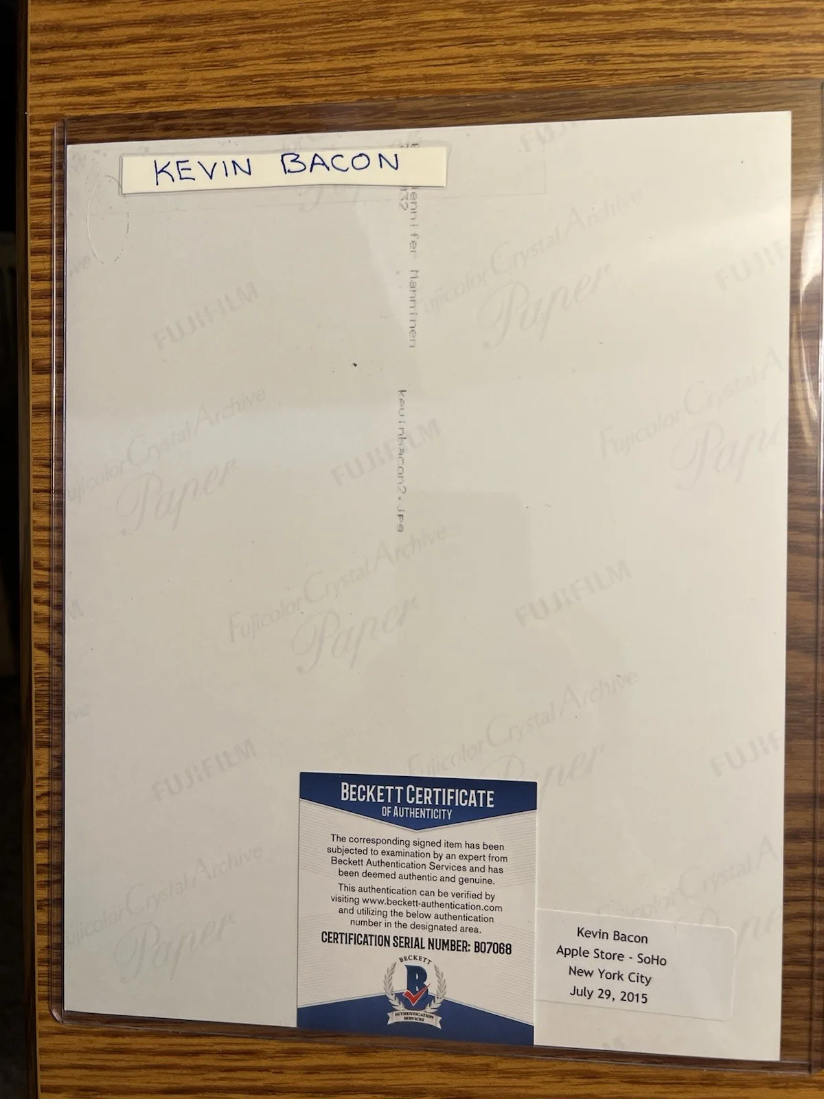 KEVIN BACON BECKETT CERTIFIED 8x10 PHOTO w CERT OF AUTHENTICITY, image 4