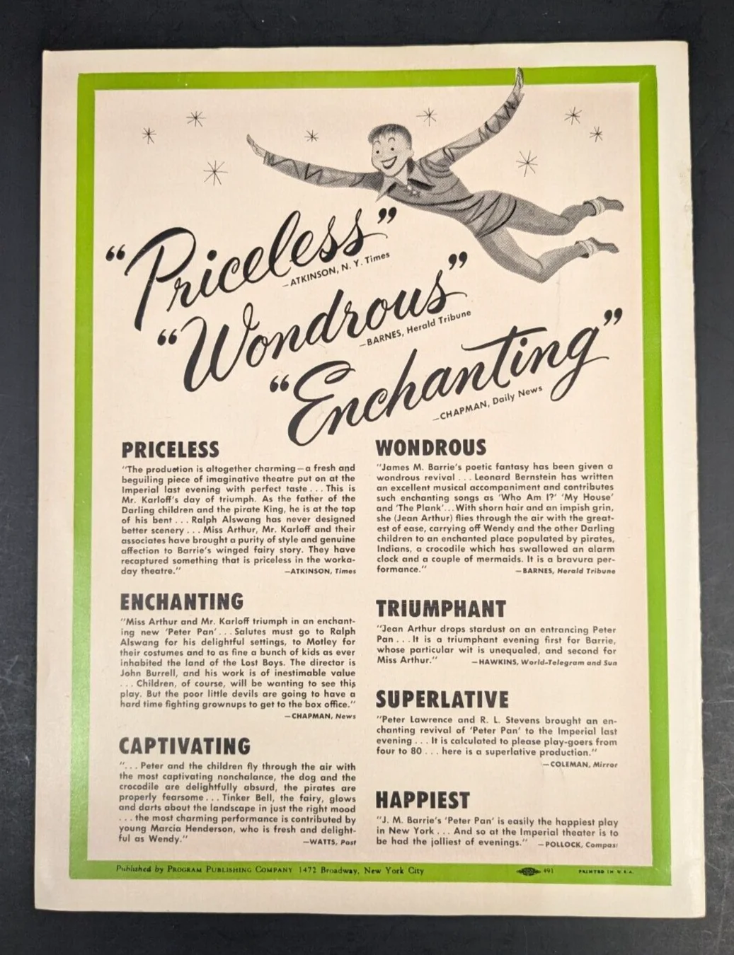 Lawrence Tibbett, Veronica Lake — Peter Pan Playbill Program 1951 Boris Karloff Jean Arthur, image 2