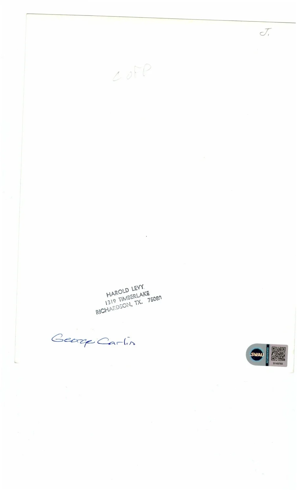 George Carlin Vintage Signed Autographed 8x10 Photo SWAU Authenticated Dogma, image 2