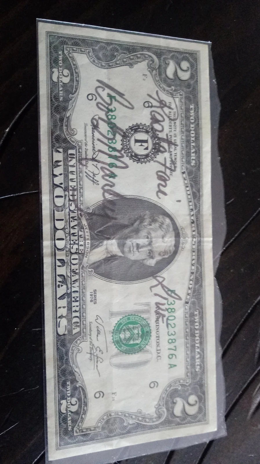 SIGNED Bob Marley 1973 $2 Bill Note RARE Rastafarian JAMAICAN Music AUTOGRAPHED, image 2