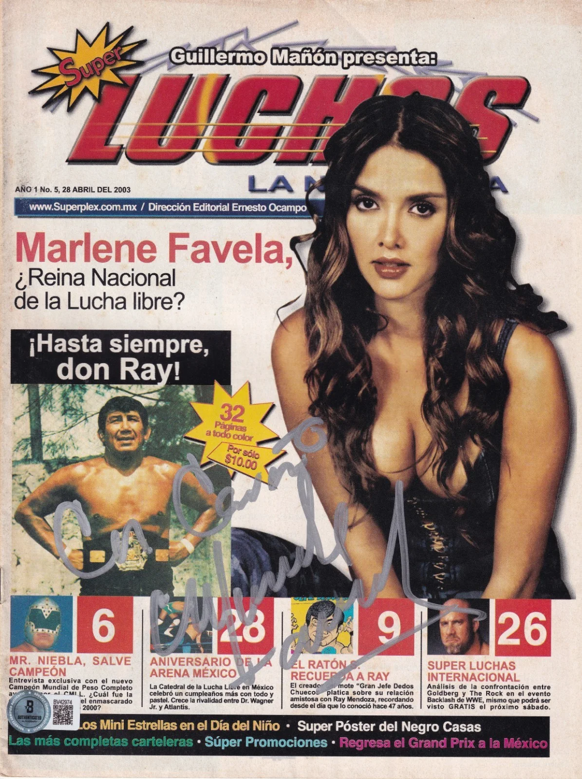 Marlene Favela — MARLENE FAVELA AUTO'D SIGNED 4/28/03 SUPER LUCHAS MAGAZINE BAS COA GATA SALVAJE