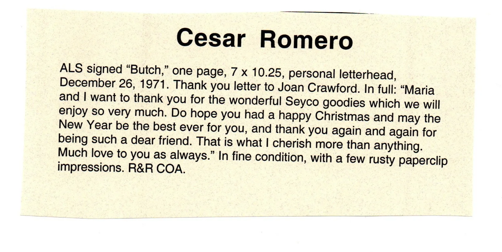 Cesar Romero — CESAR ROMERO signed letter to JOAN CRAWFORD handwritten original vintage 1971, image 2