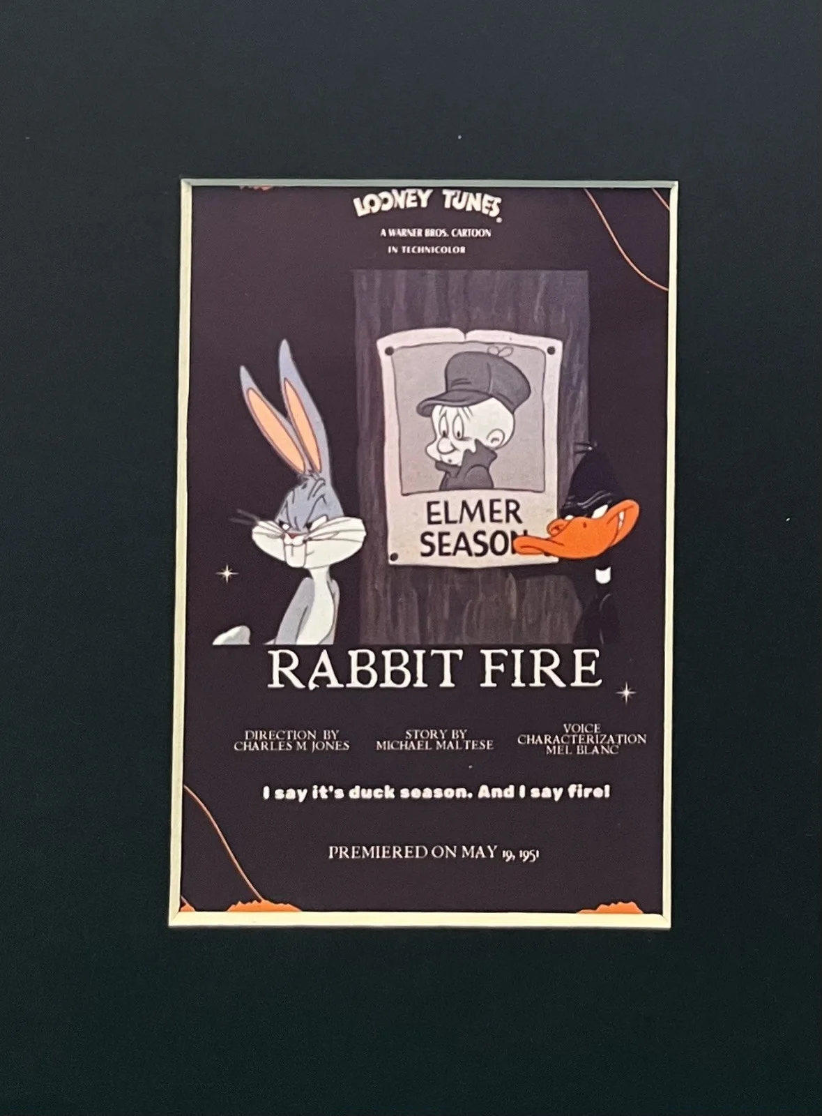 RABBIT FIRE. Elmer Season. Looney Tunes. 35mm Film Cell Mounted Display, image 2