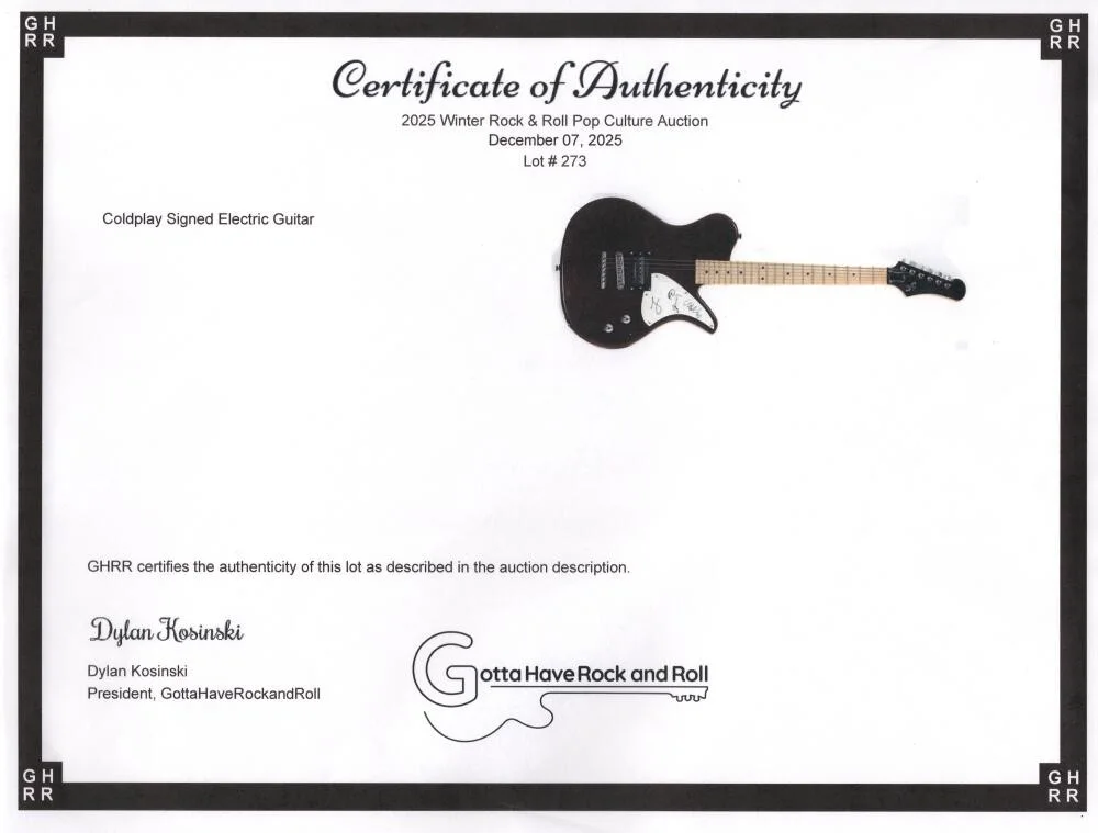 Guy Berryman, Jonny Buckland, Will Champion, Chris Martin — Coldplay Full Band Signed Autograph Full Size Guitar - Chris Martin +3 JSA COA, image 4