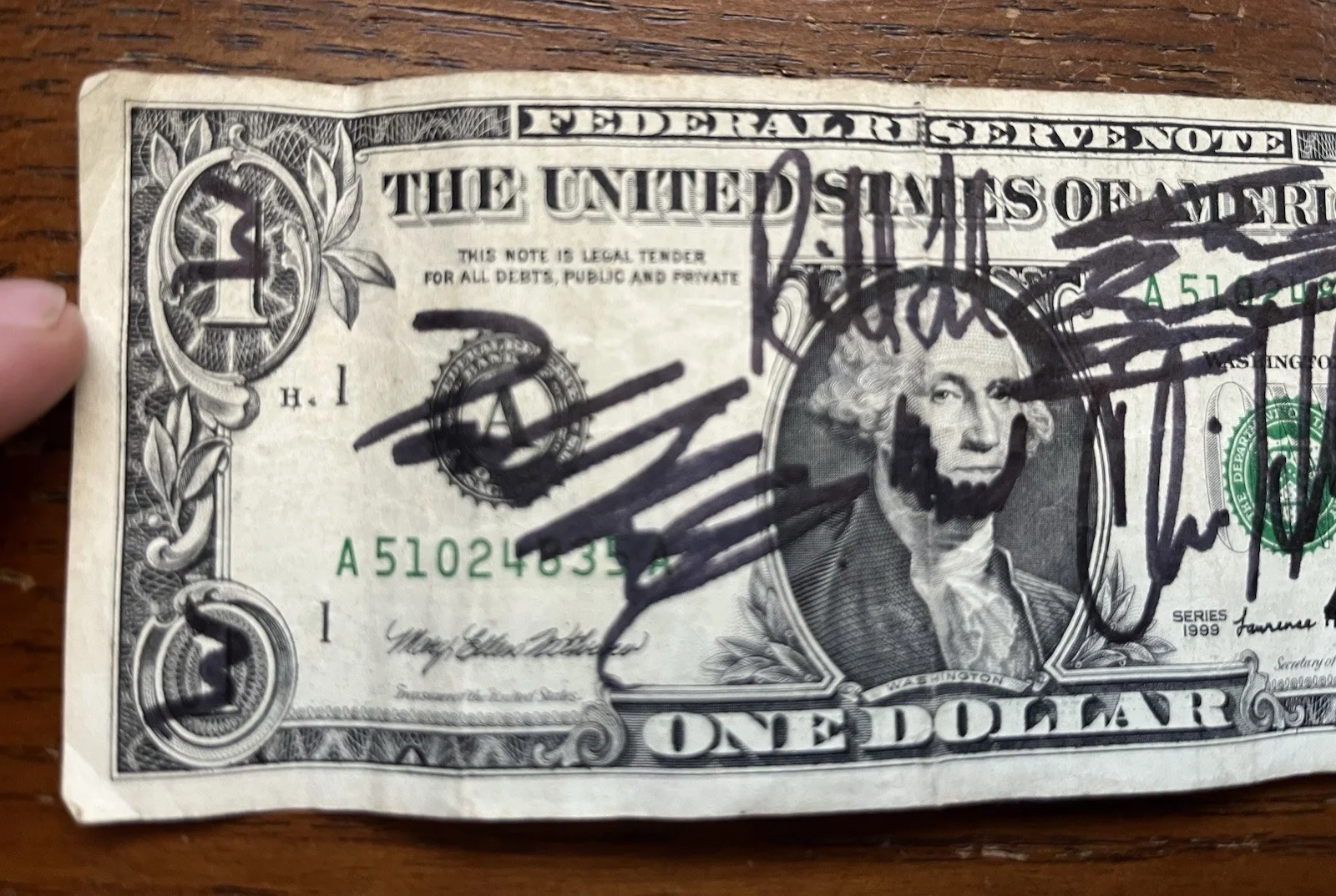 3 Doors Down Signed Dollar Bill Brad Arnold Matt Roberts Unique Piece!, image 2