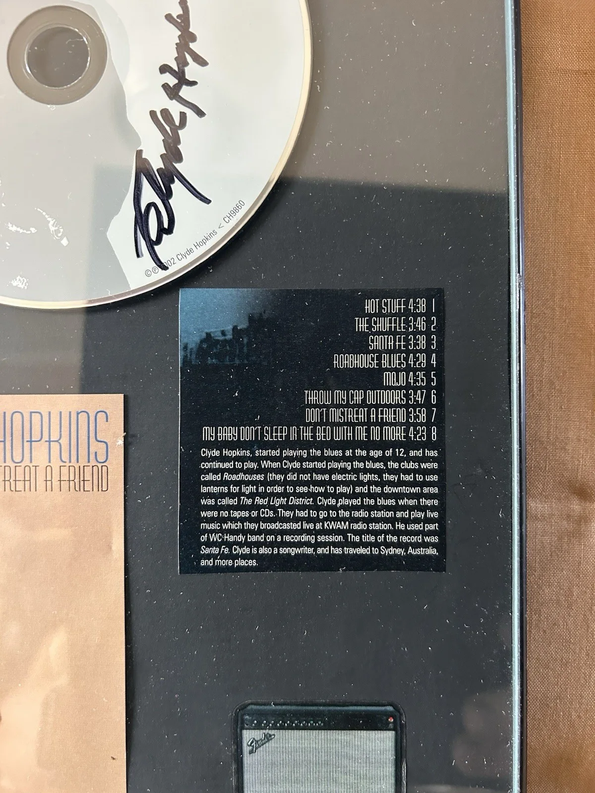 CLYDE HOPKINS BLUES ARTISTS AUTOGRAPHED CD WITH COVER AND FRAMED, изображение 4