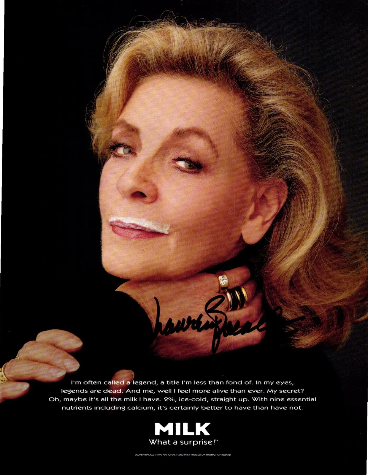 Lauren Bacall — Lauren Bacall Signed Got Milk Ad Magazine Photo The Big Sleep To Have Not