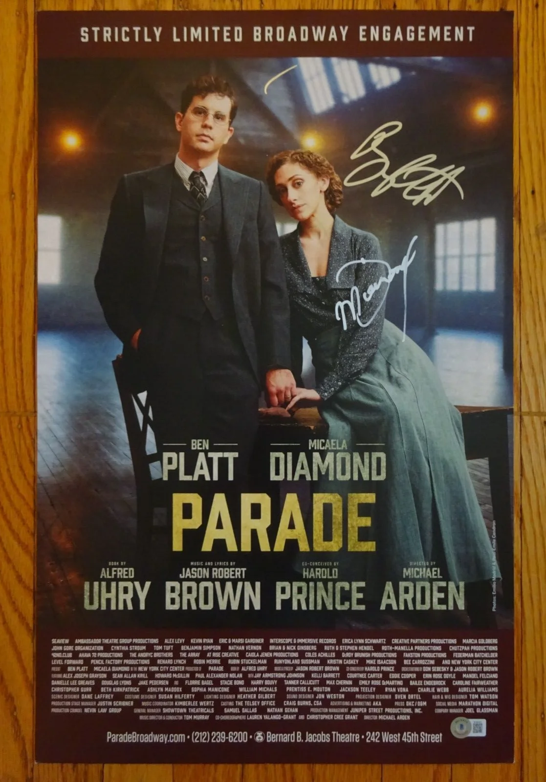 Ben Platt & Micaela Diamond — Parade Broadway 14x22 Windowcard Signed By Ben Platt & Micaela Diamond BAS COA