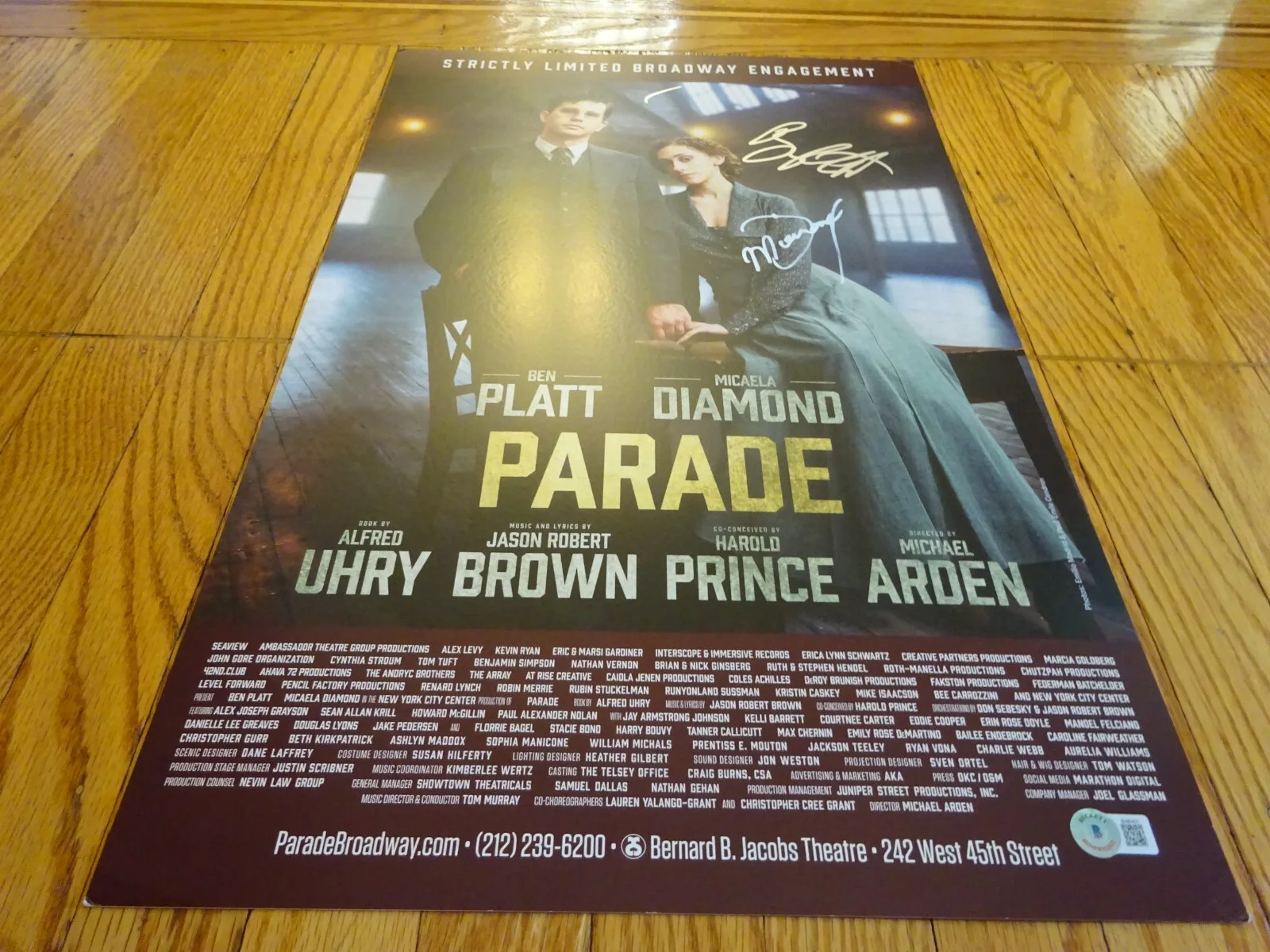 Ben Platt, Micaela Diamond — Parade Broadway 14x22 Windowcard Signed By Ben Platt & Micaela Diamond BAS COA, image 2