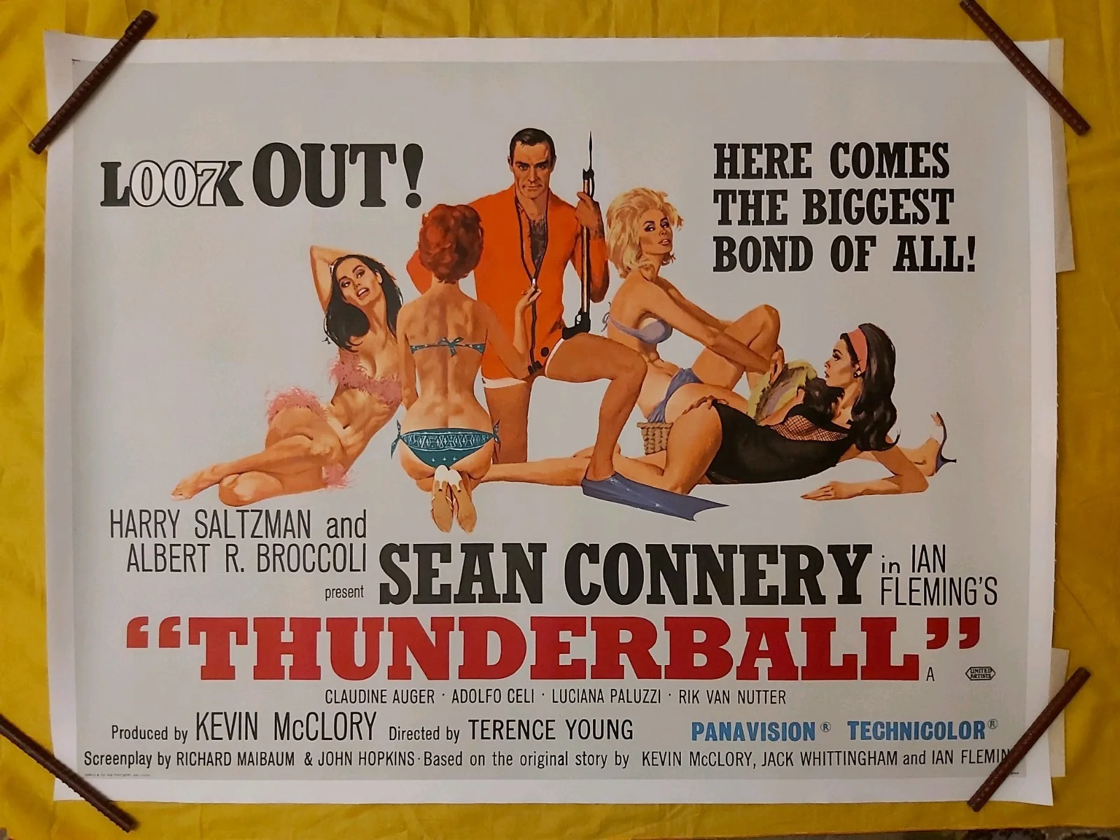 THUNDERBALL (1965) JAMES BOND ORIGINAL UK QUAD POSTER 30x 40 on LINEN, image 3