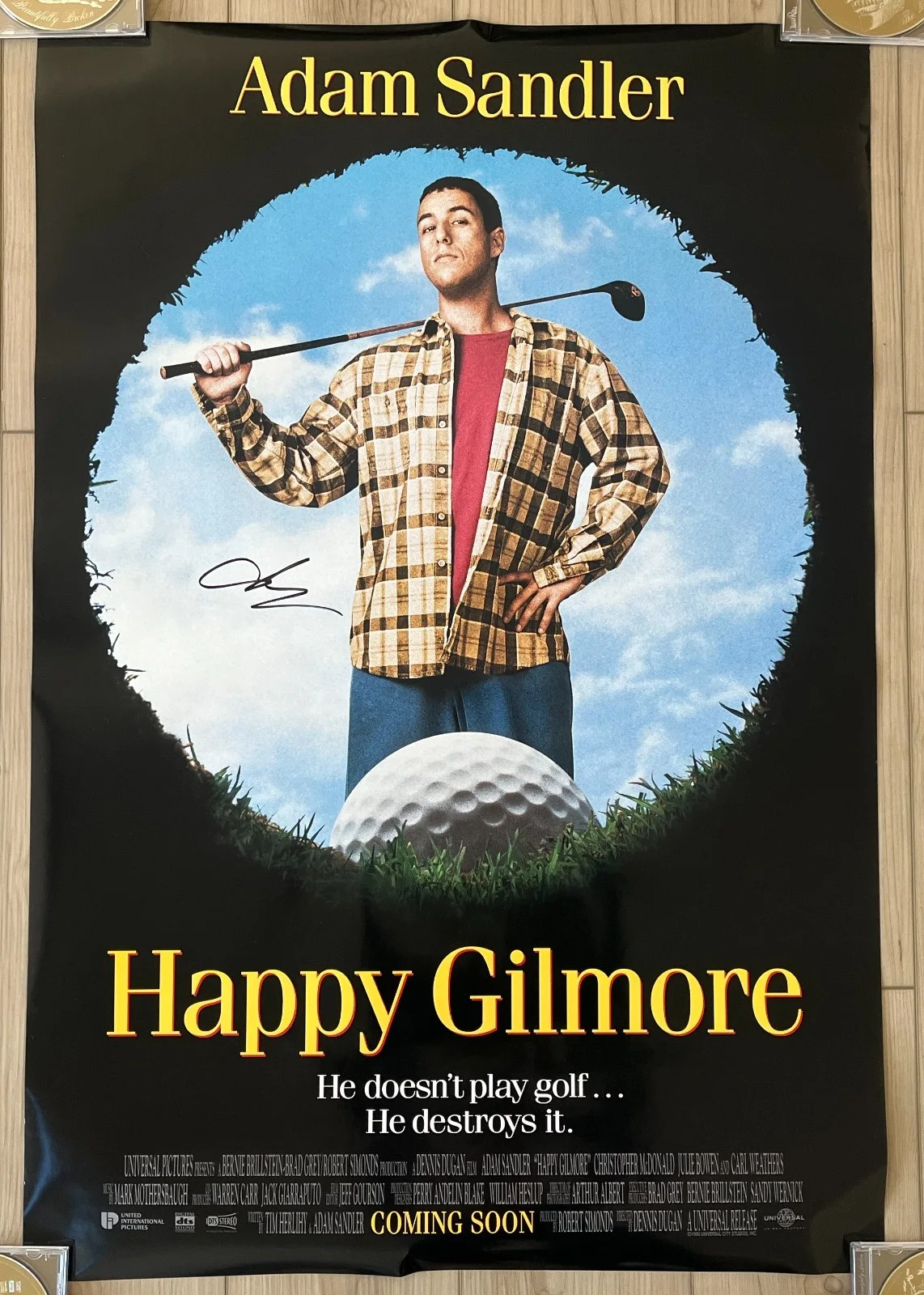 Adam Sandler — ADAM SANDLER SIGNED HAPPY GILMORE ORIGINAL D/S POSTER w/VIDEO PROOF BECKETT COA, image 3