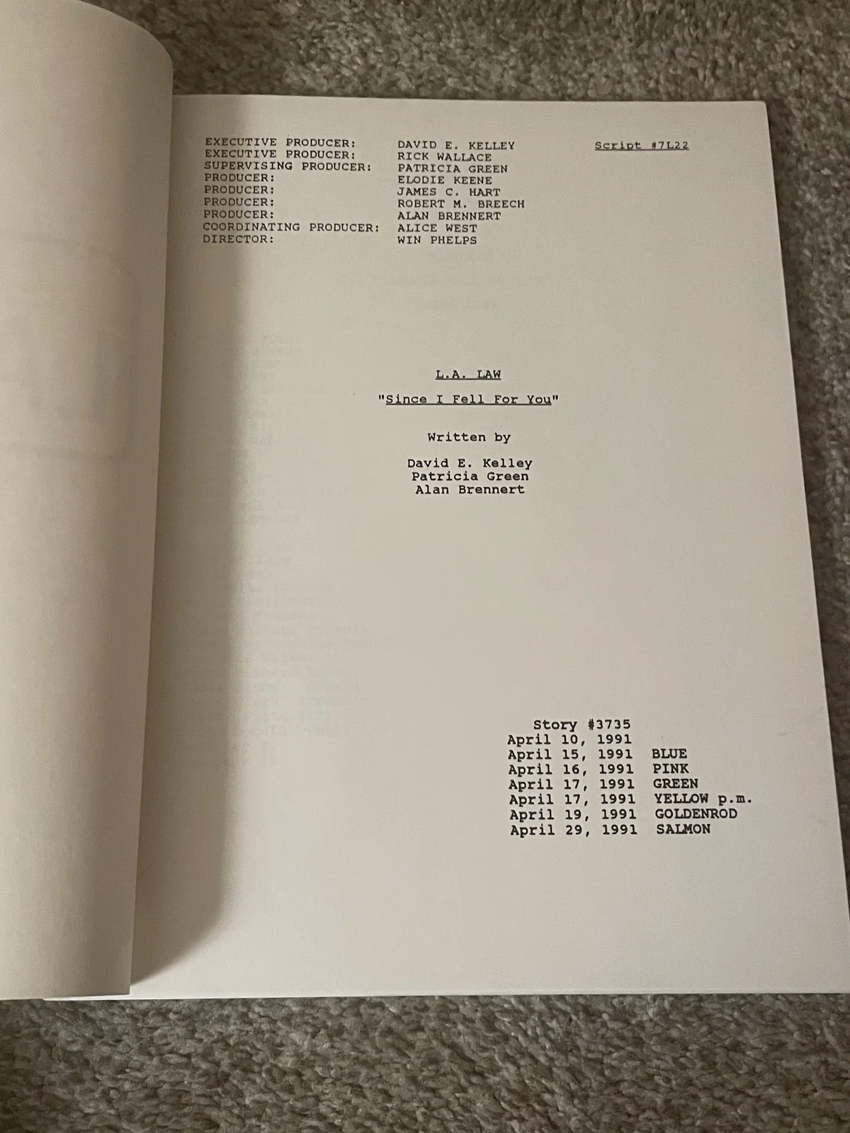 Corbin Bernsen — Corbin Bernsen Signed LA Law Since I Fell For You Script, image 2