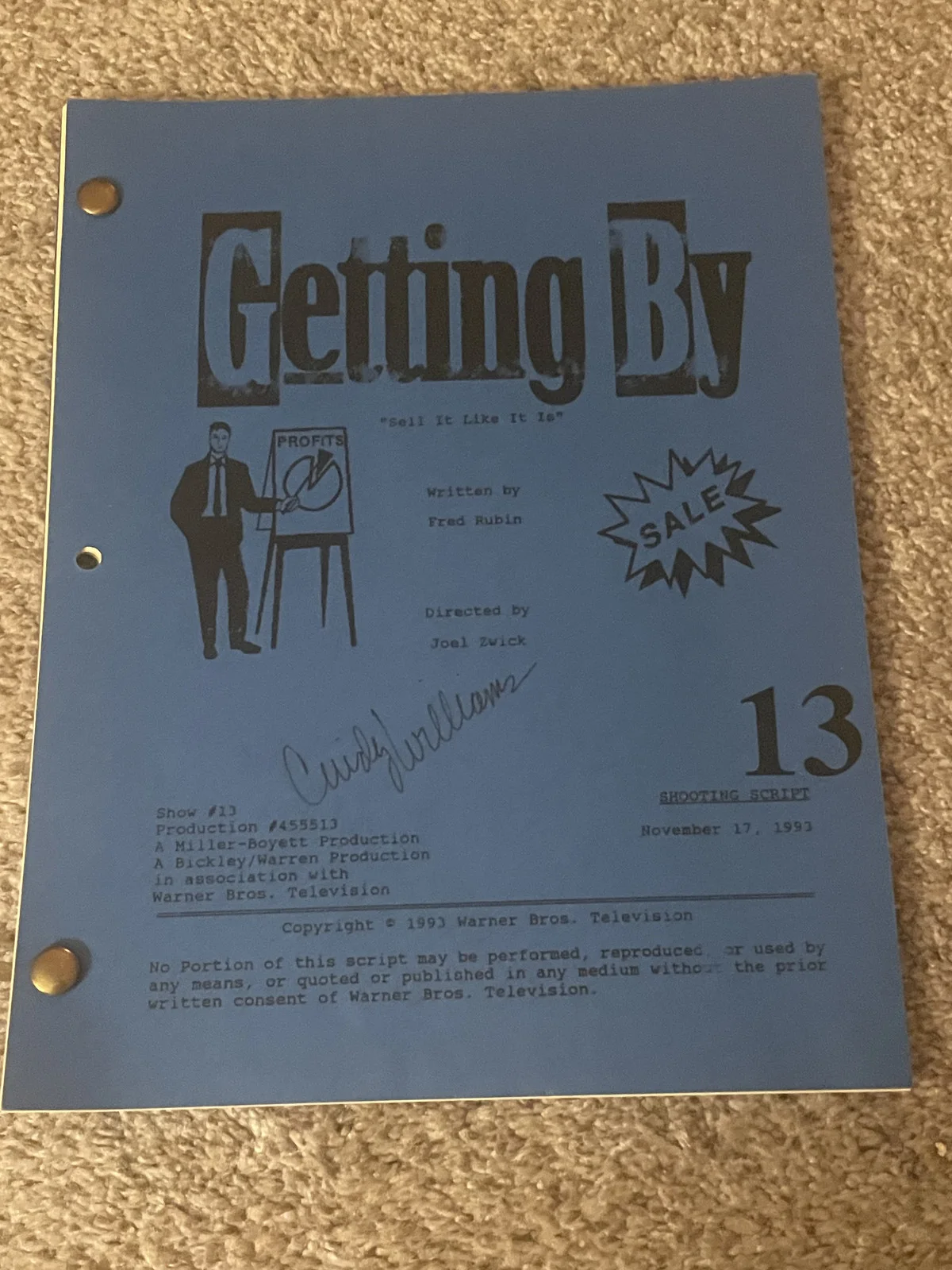 Cindy Williams — Cindy Williams Signed Getting By Sell It Like It Is Script