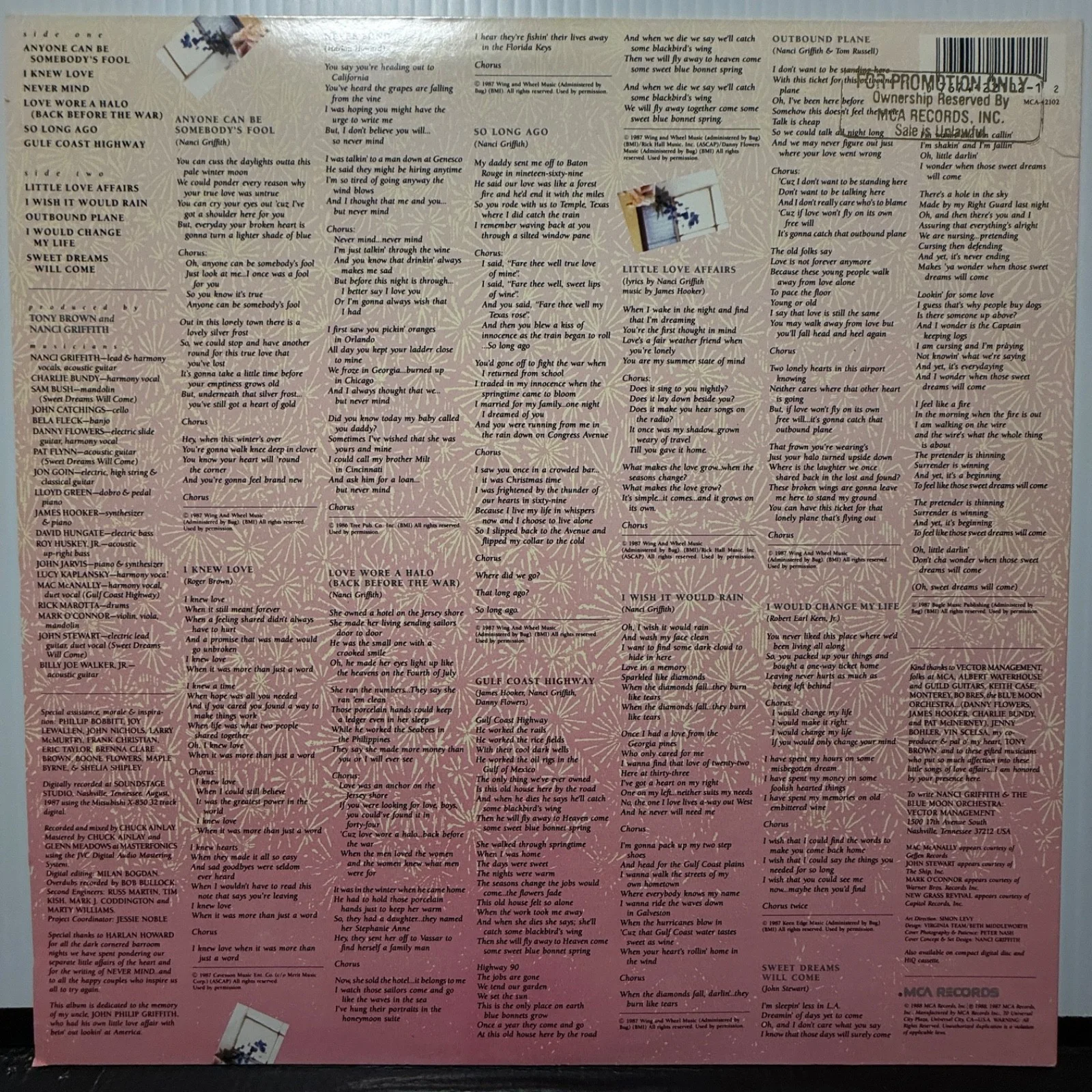 AUTOGRAPHED! NANCI GRIFFITH "Little Love Affairs" vinyl MCA-42102 AUTOGRAPHED NM, изображение 3