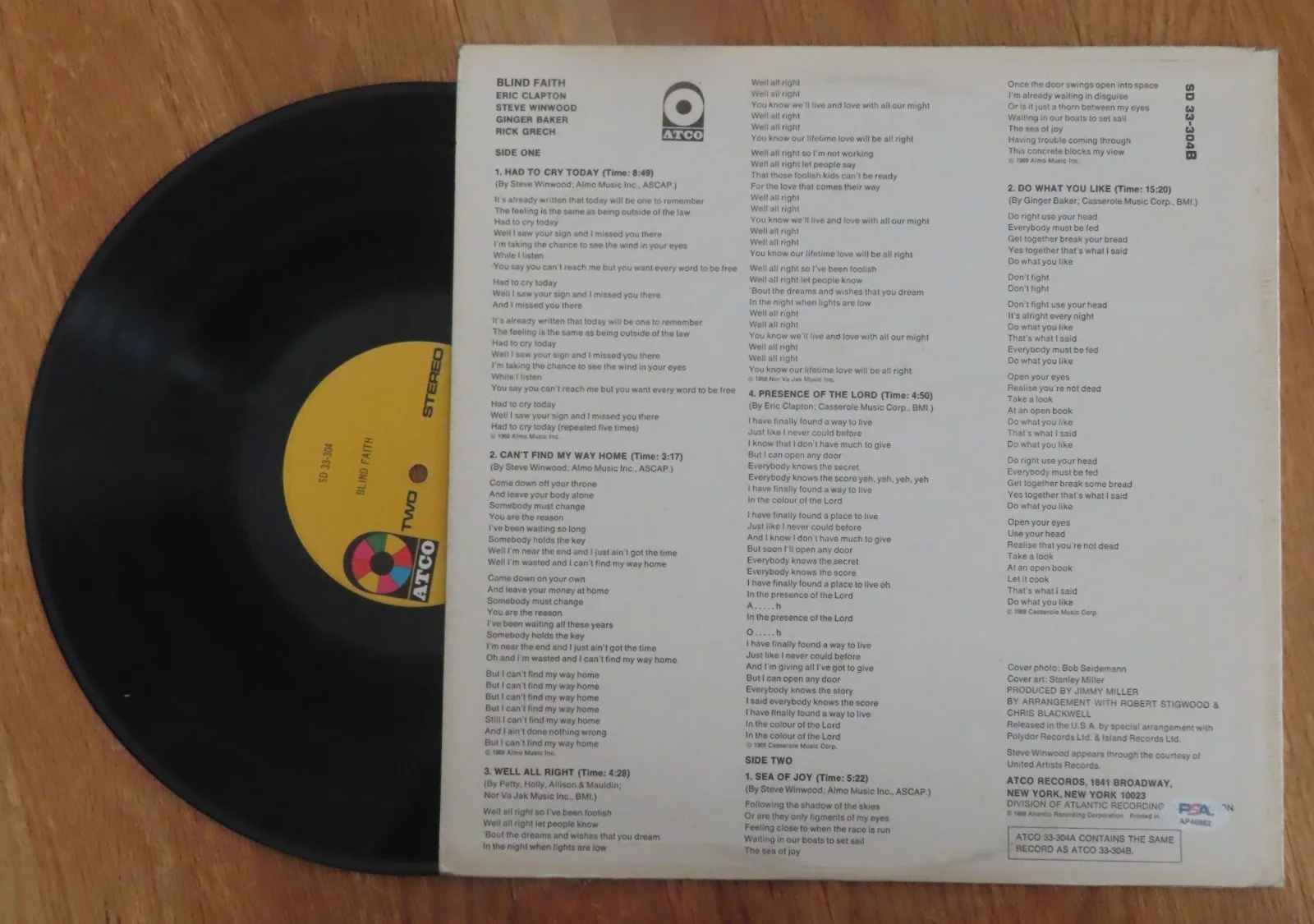 STEVE WINWOOD signed BLIND FAITH 1969 Record PSA AP46962 Can't Find My Way Home, изображение 2