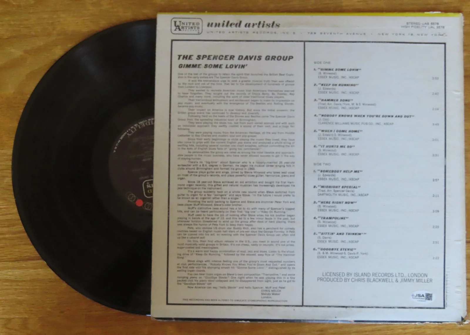 STEVE WINWOOD signed GIMME SOME LOVIN Record Beckett CH34503 SPENCER DAVIS GROUP, image 3