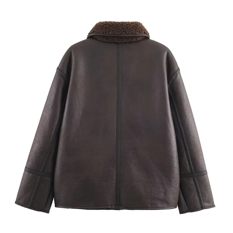 Womens Cozy Casual Double-Sided Leather-and-Fur All-in-One Coat For Warmth And S, изображение 2
