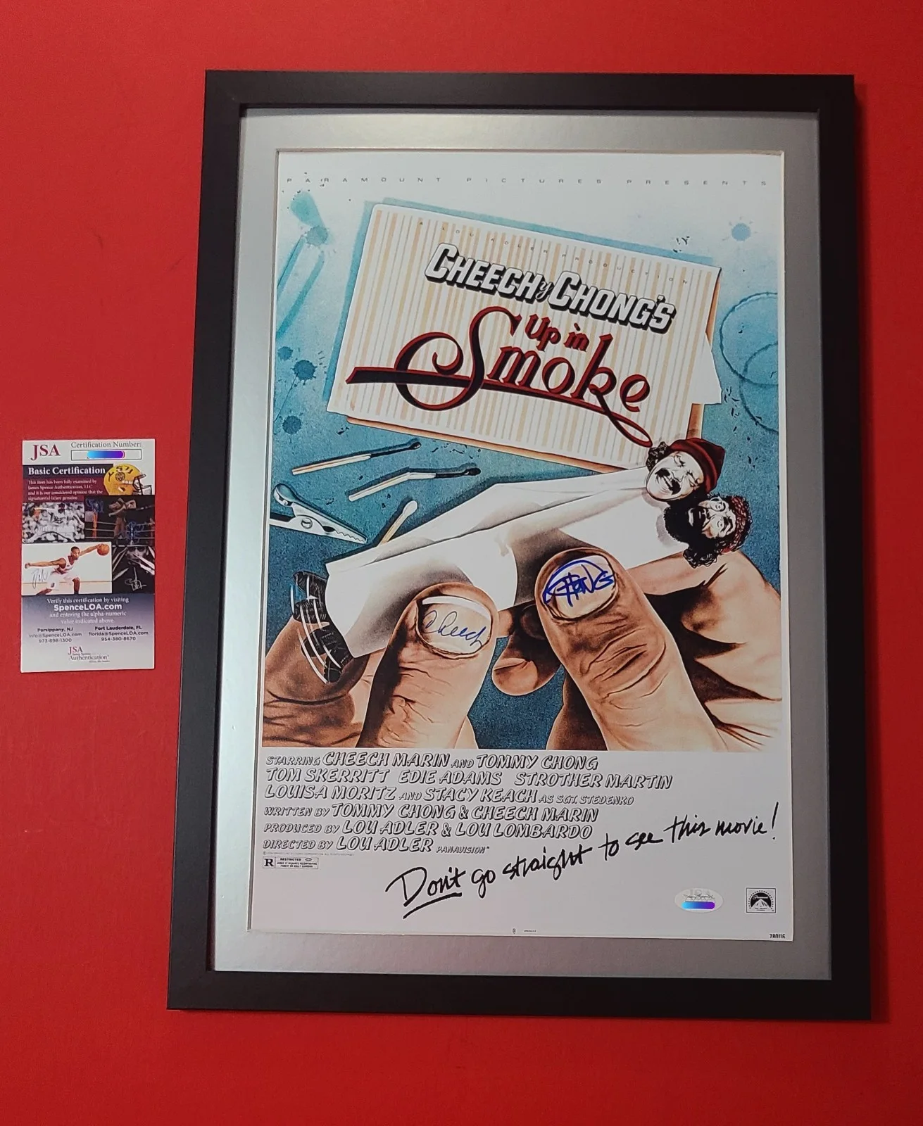 Cheech and Chong — Cheech & Chong Hand Signed Autograph Up in Smoke Mini Movie Frame JSA 13x19