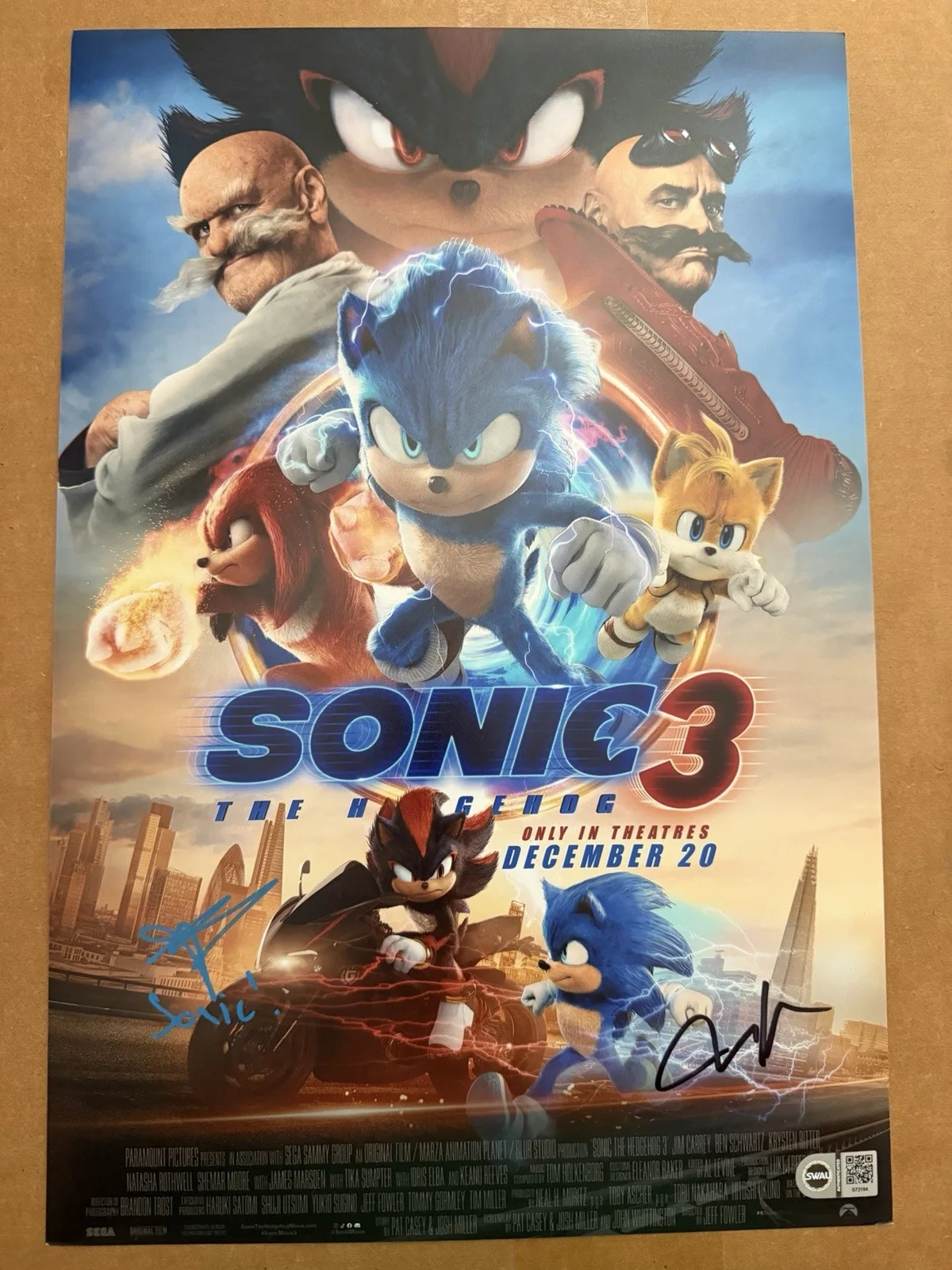 Ben Schwartz James Marsden Signed Sonic 3 12x18 Poster Autograph Proof SWAU, image 2