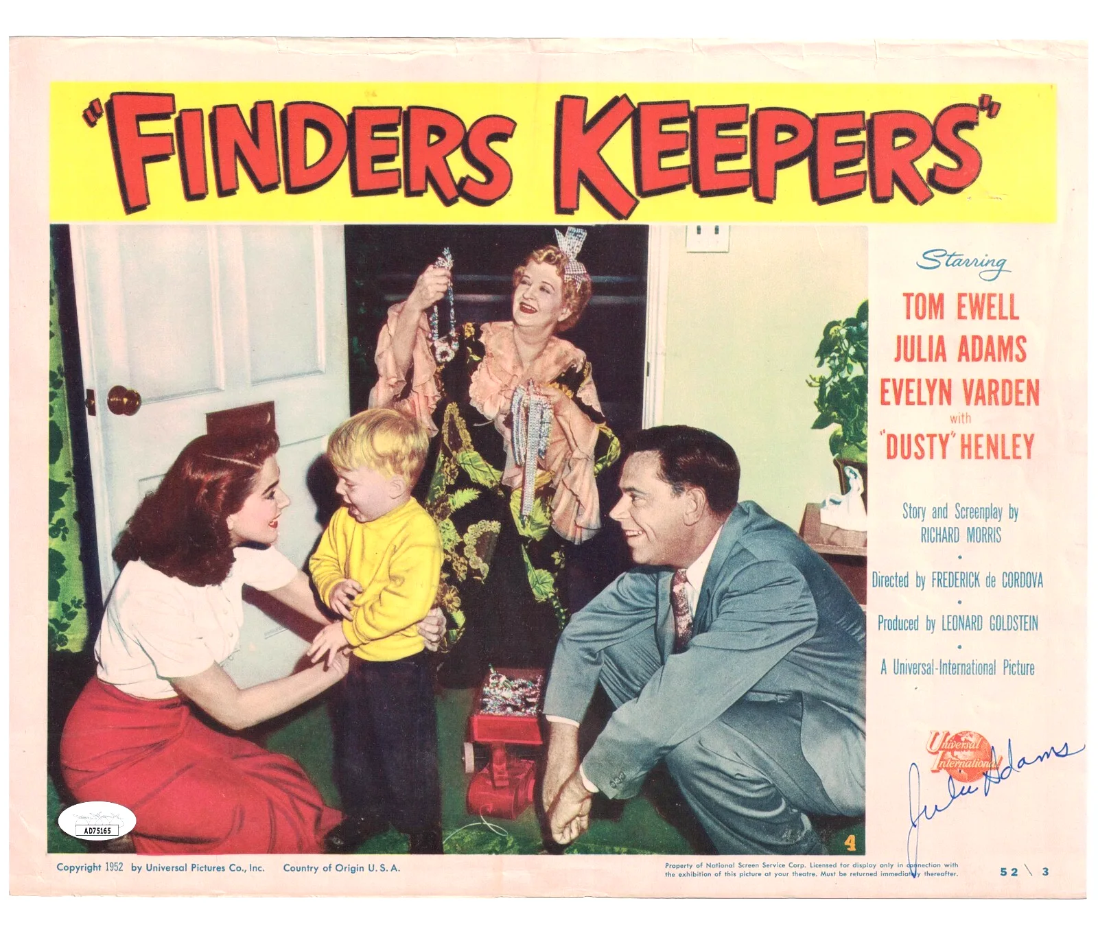 Julie Adams — JULIE ADAMS Julia JSA Autographed 11X14 Finders Keepers LC FREE SHIP! Not JSA