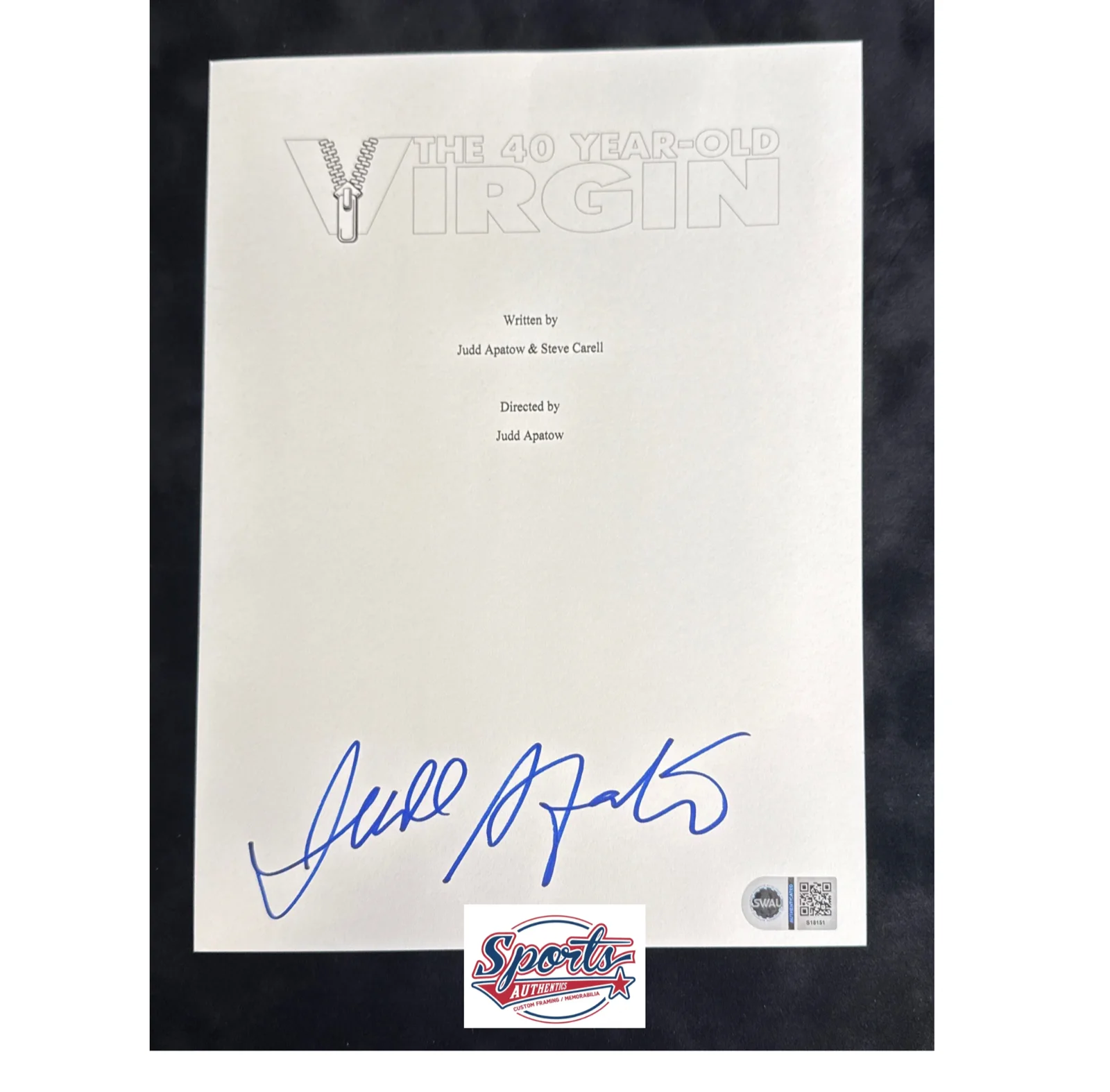 Judd Apatow — Judd Apatow Signed 8x10 The 40 Year Old Virgin Script Cover Only SWAU S18151