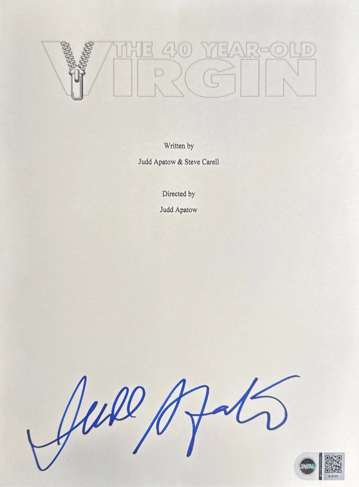 Judd Apatow — Judd Apatow Signed 8x10 The 40 Year Old Virgin Script Cover Only SWAU S18151, image 2