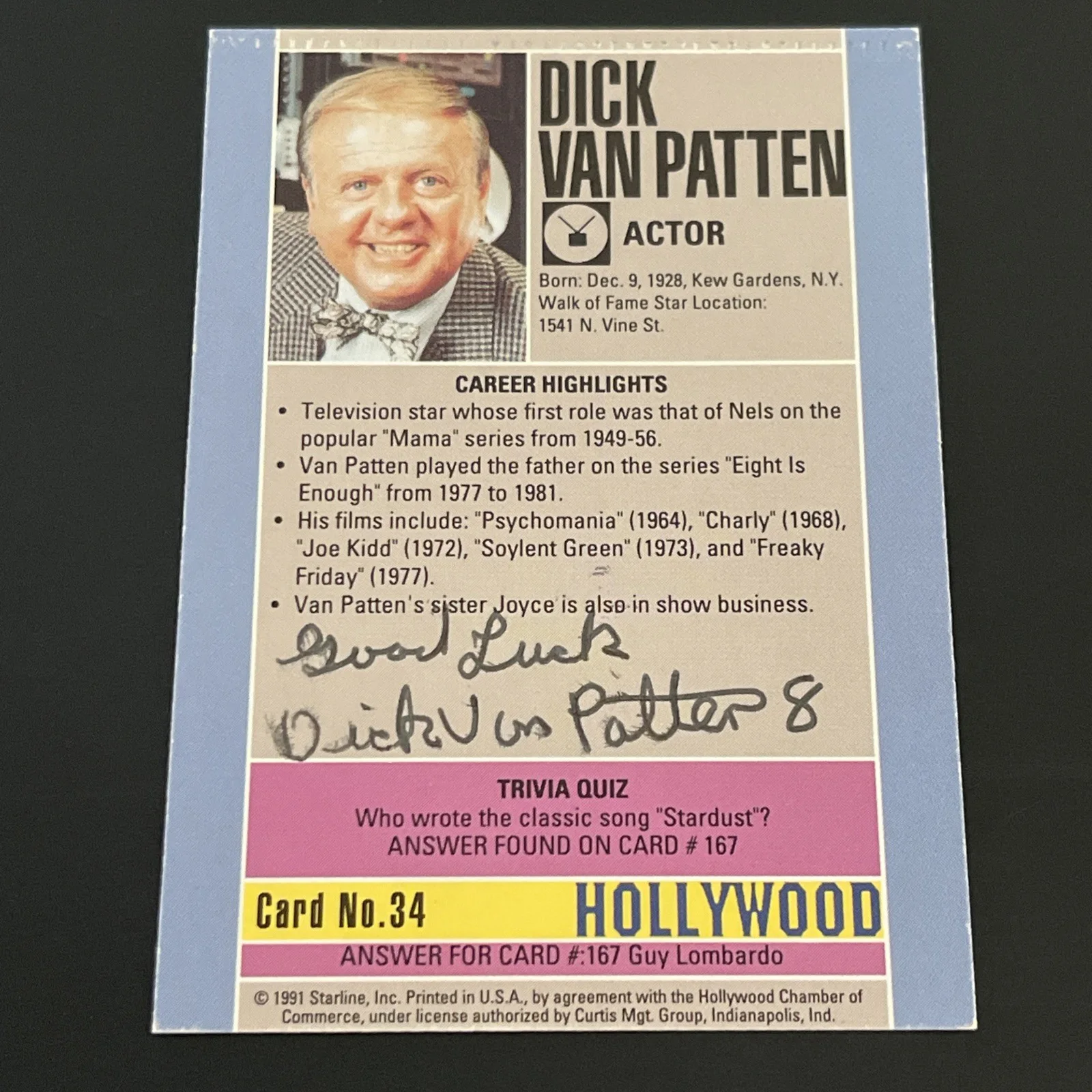 DICK VAN PATTEN Hollywood: Hand Signed Celebrity Photo Card 2.5 x 3.5”/ KSK, изображение 3