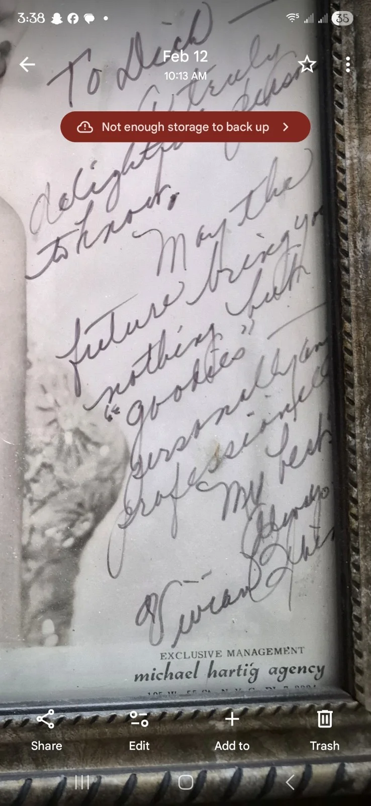 Vivian Blaine — Vivian Blaine Autographed Original Framed Photograph with Inscription, image 2