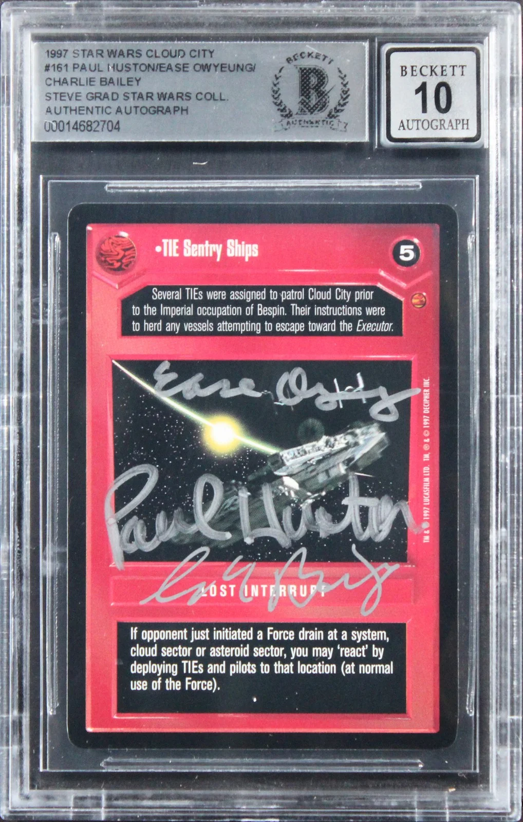 Paul Huston, Ease Owyeung & Charlie Bailey — (3) Huston +2 Signed 1997 Star Wars Cloud City #161 Card Auto 10! BAS Slabbed