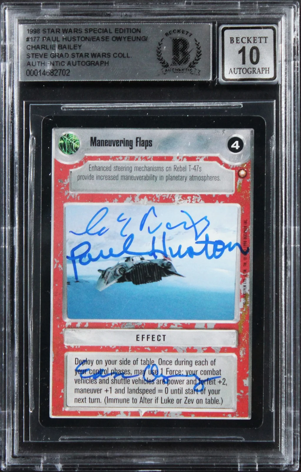 Paul Huston, Ease Owyeung & Charlie Bailey — (3) Huston +2 Signed 1998 Star Wars SE #177 Card Auto Grade GM 10! BAS Slabbed