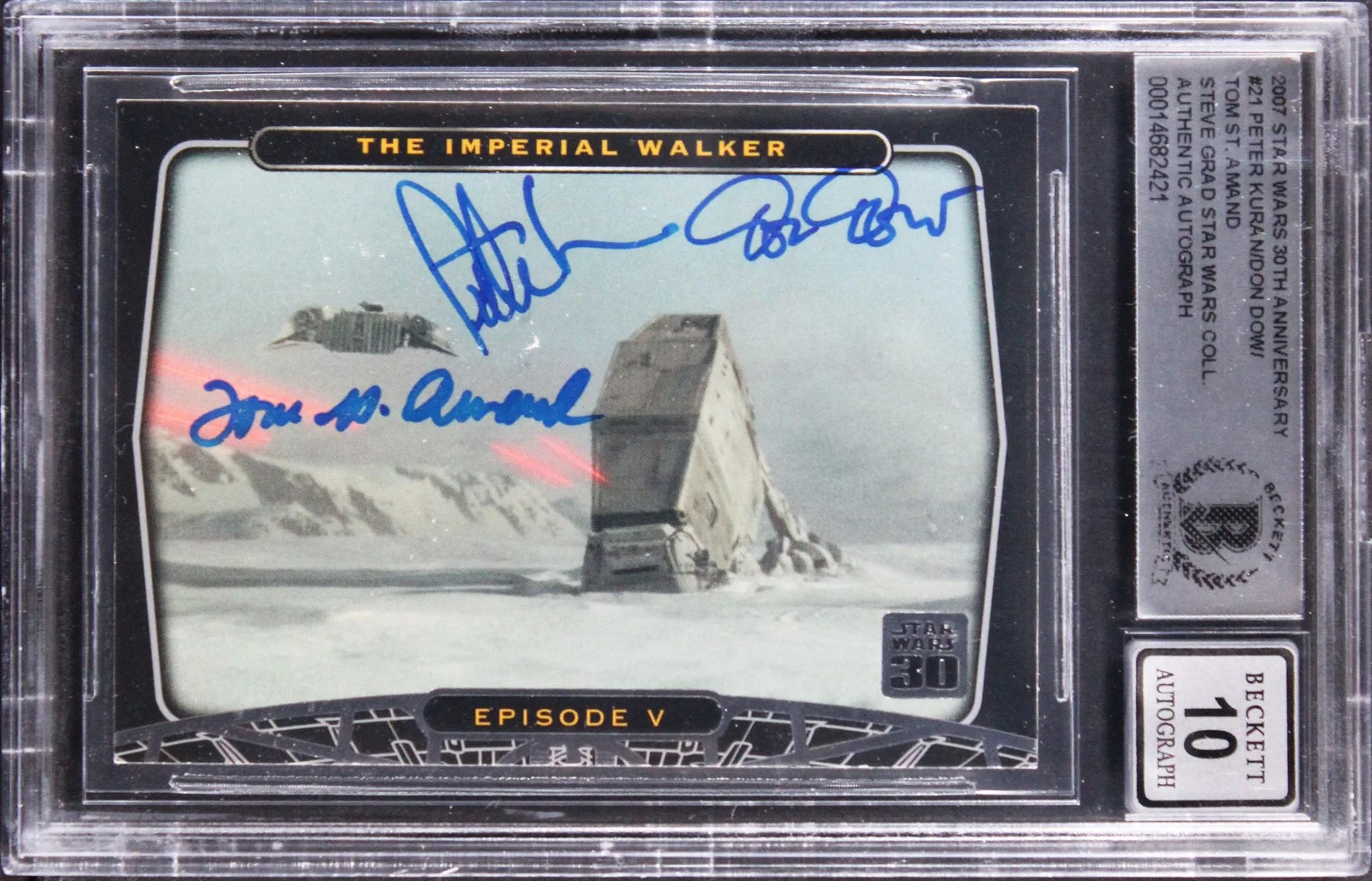 Peter Kuran, Don Dow & Tom St. Amand — (3) Kuran +2 Signed 2007 Star Wars 2007 30th Anniv #21 Card Auto 10! BAS Slabbed