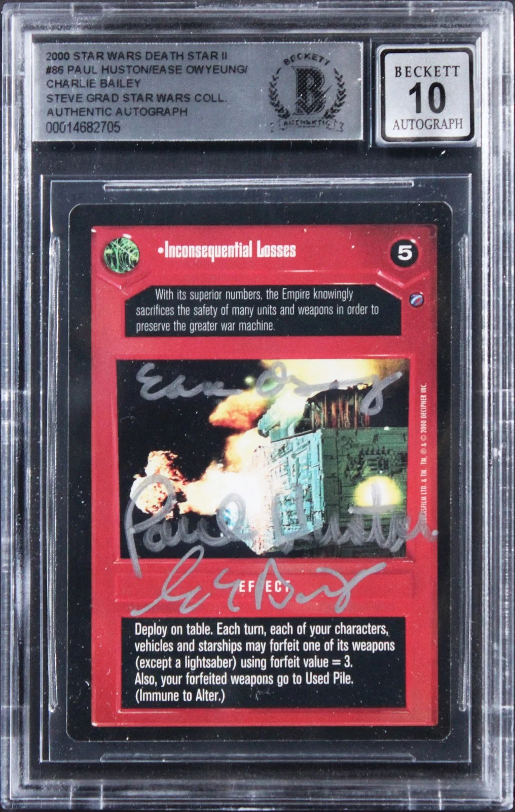 Paul Huston, Ease Owyeung & Charlie Bailey — (3) Huston +2 Signed 1997 Star Wars Death Star II #86 Card Auto 10! BAS Slabbed