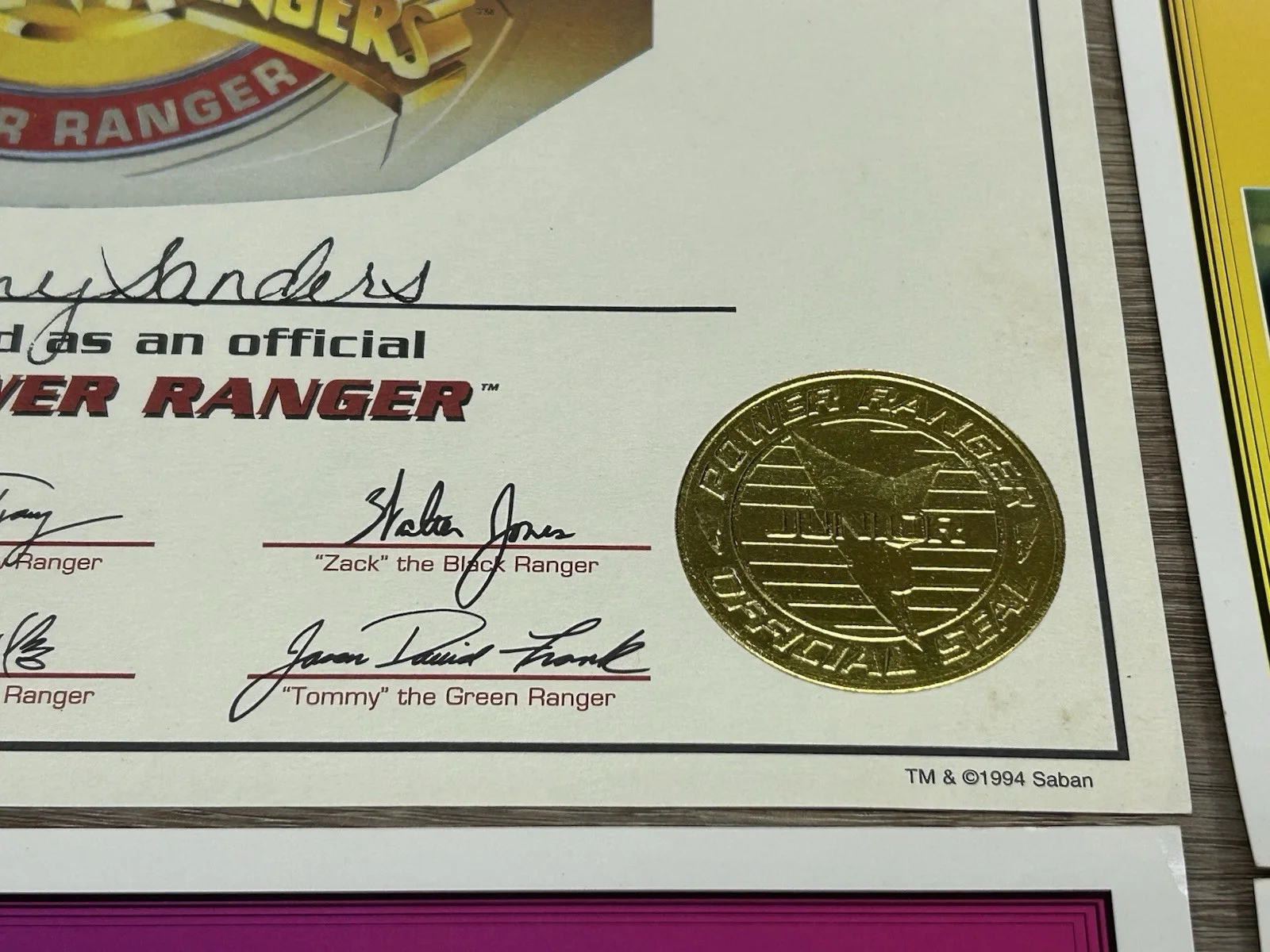Vintage Mighty Morphin Power Rangers Fan Club Signed Photos &Junior Certificate, изображение 3