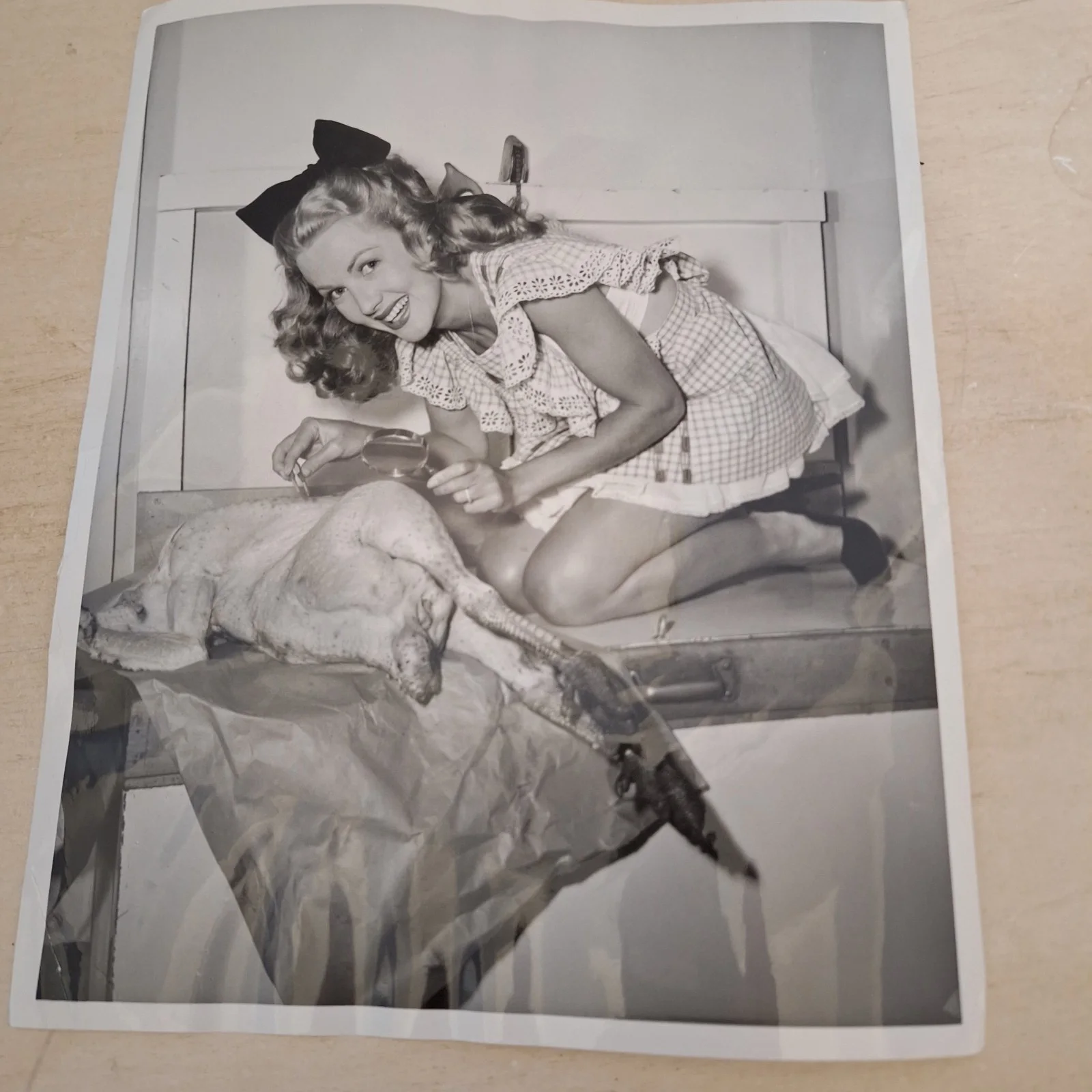 Rare 8X10 glossy Photo Phyllis Coates Plucking her Thanksgiven Turkey, изображение 2