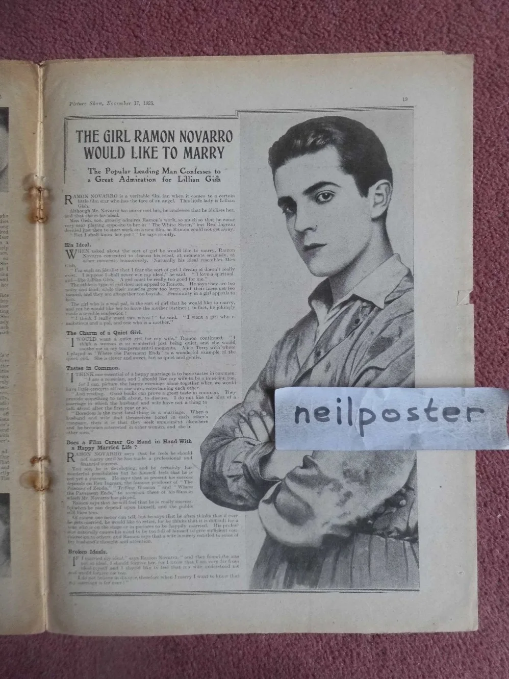 PICTURE SHOW (1923) UK mag Royal issue, CHARLIE CHAPLIN, RAMON NOVARRO, изображение 2