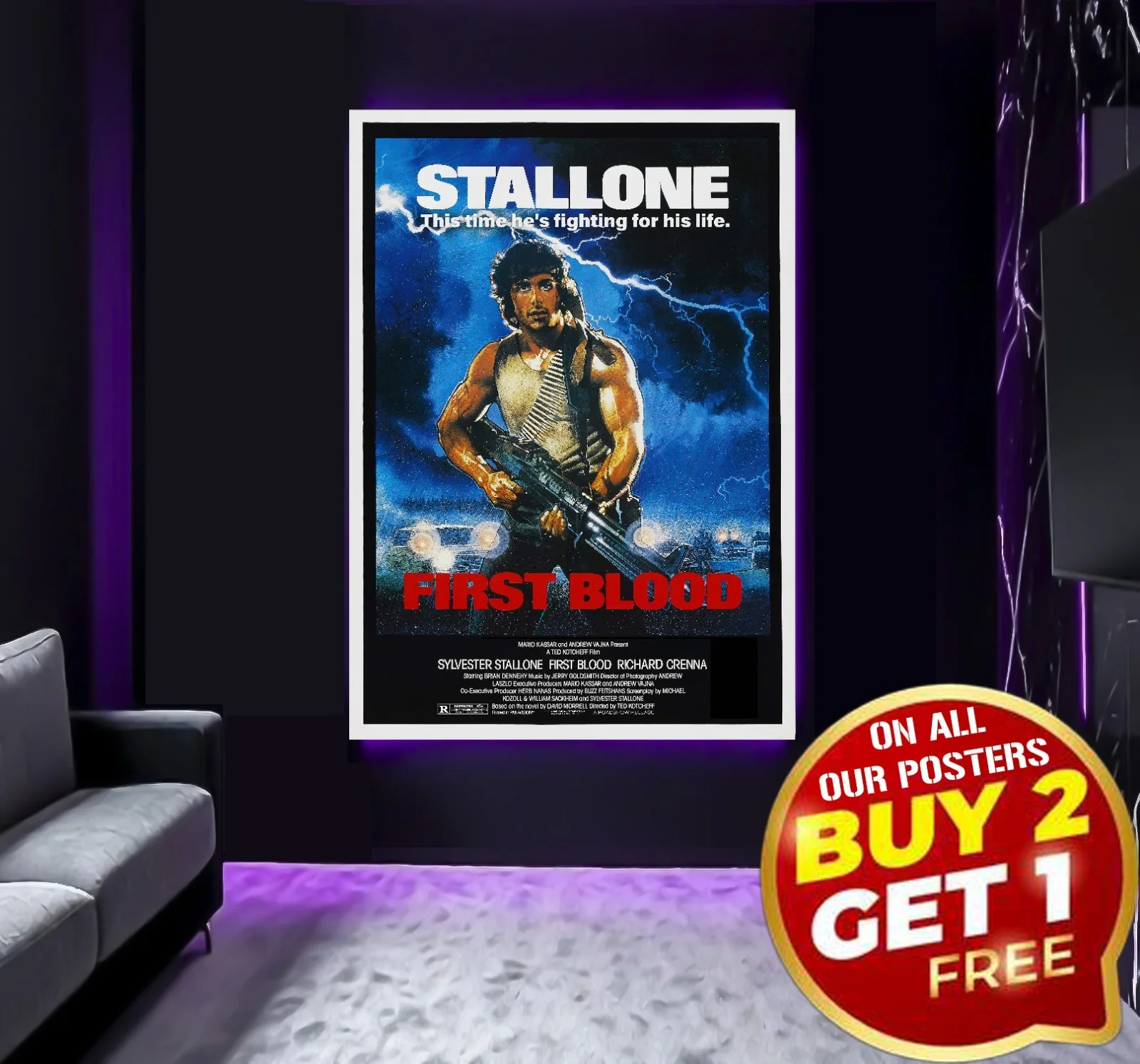 Large A0 A1 A2 First Blood Rambo Part 2 3 II III Stallone Movie Wall Art Poster, изображение 2